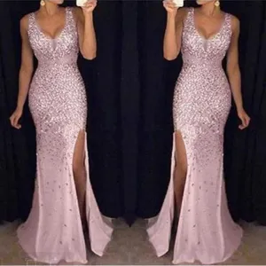 Hnzxzm Plus Size New 2024 Womens Long Dress with Plus Size Straps V-neck Slit and Gold Sexy Evening Dresses with Elegant Temperament