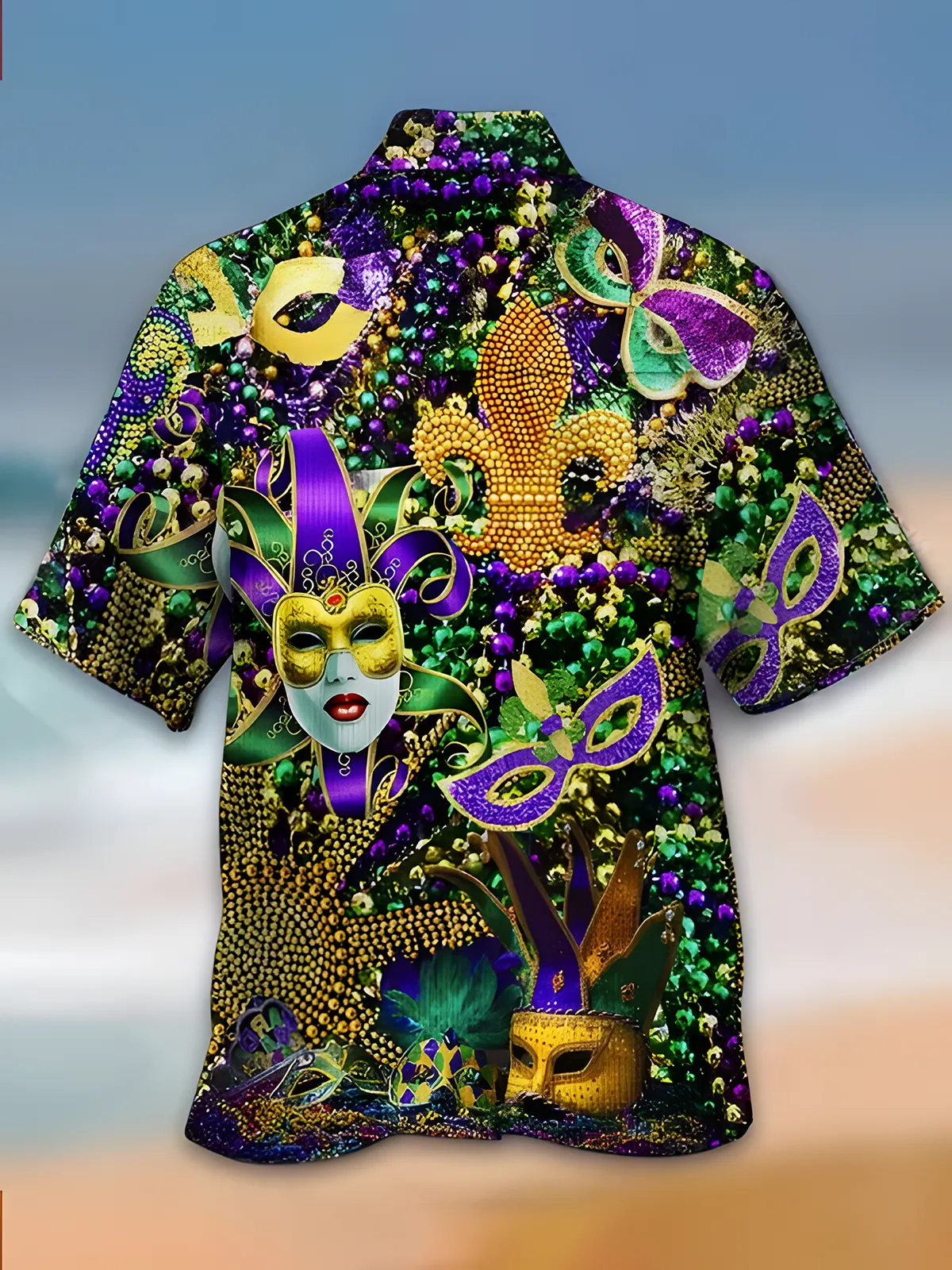 Holiday Mardi Gras Men's Hawaiian Shirts Stretch Plus Size Casual Aloha Shirts