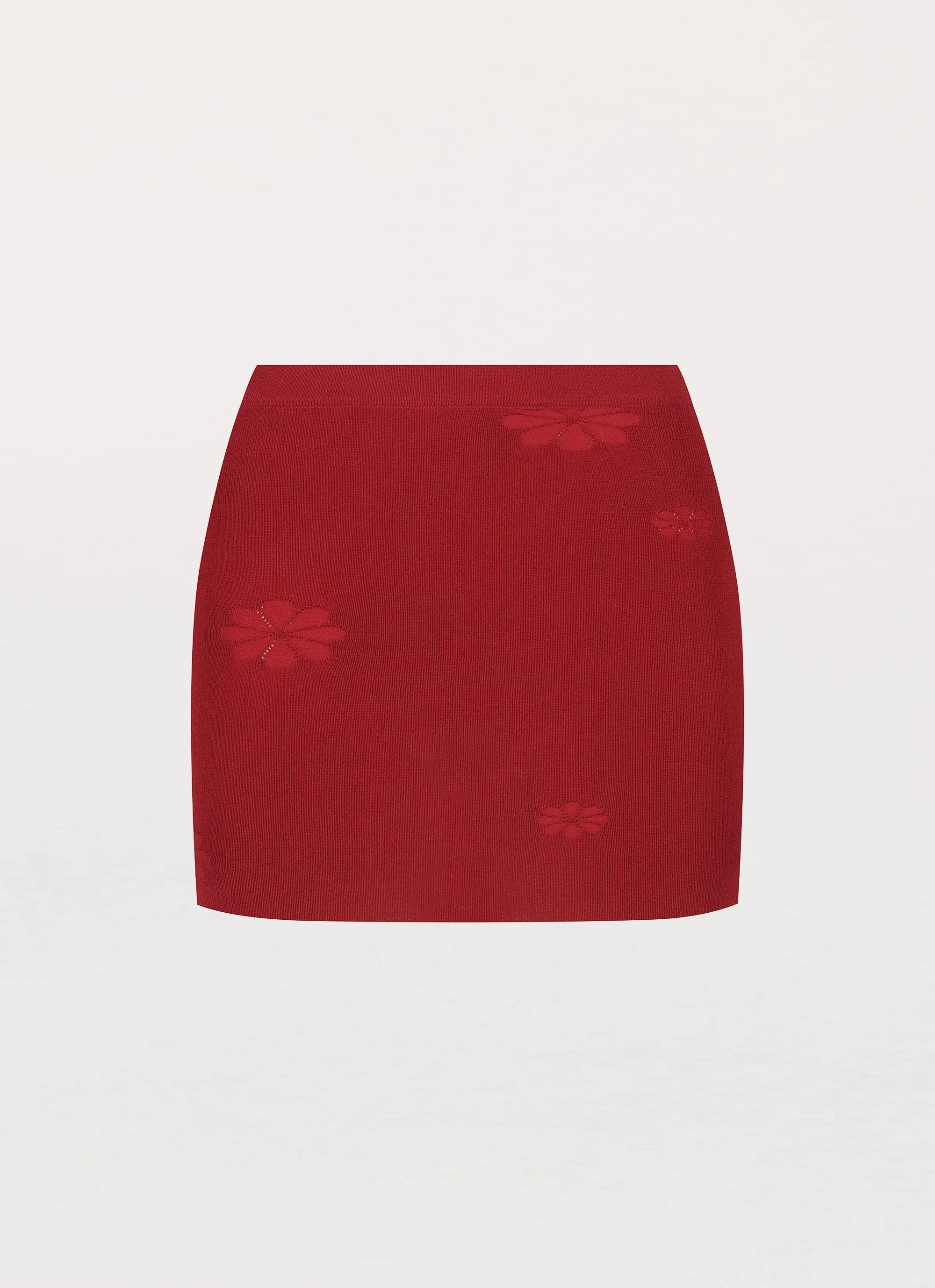 Holly Knit Mini Skirt - Rouge Red Luxury Feel Vibe Shot
