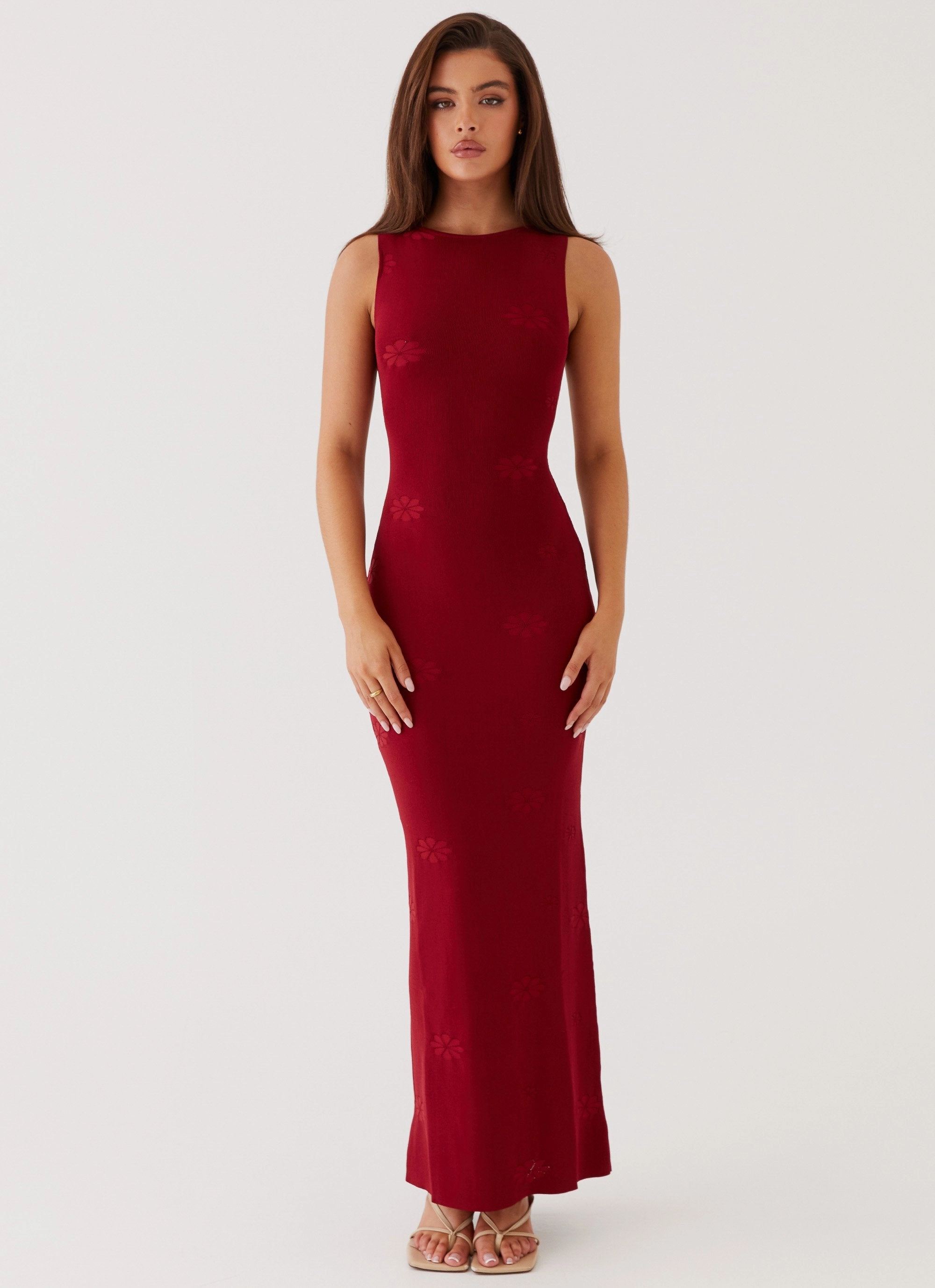High Waist Holly Knit Maxi Dress - Red