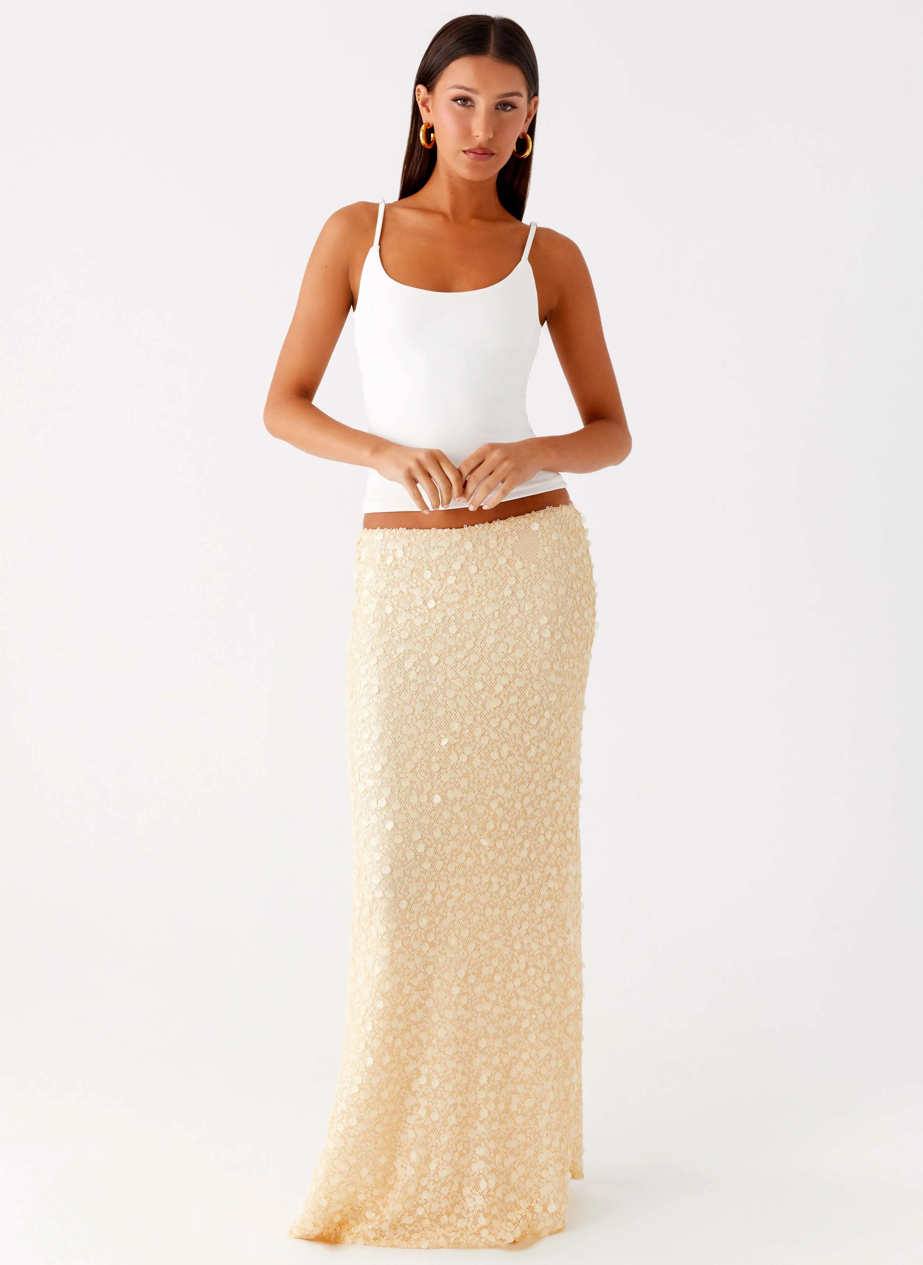 Honestly Sequin Maxi Skirt - Yellow Wardrobe Classic