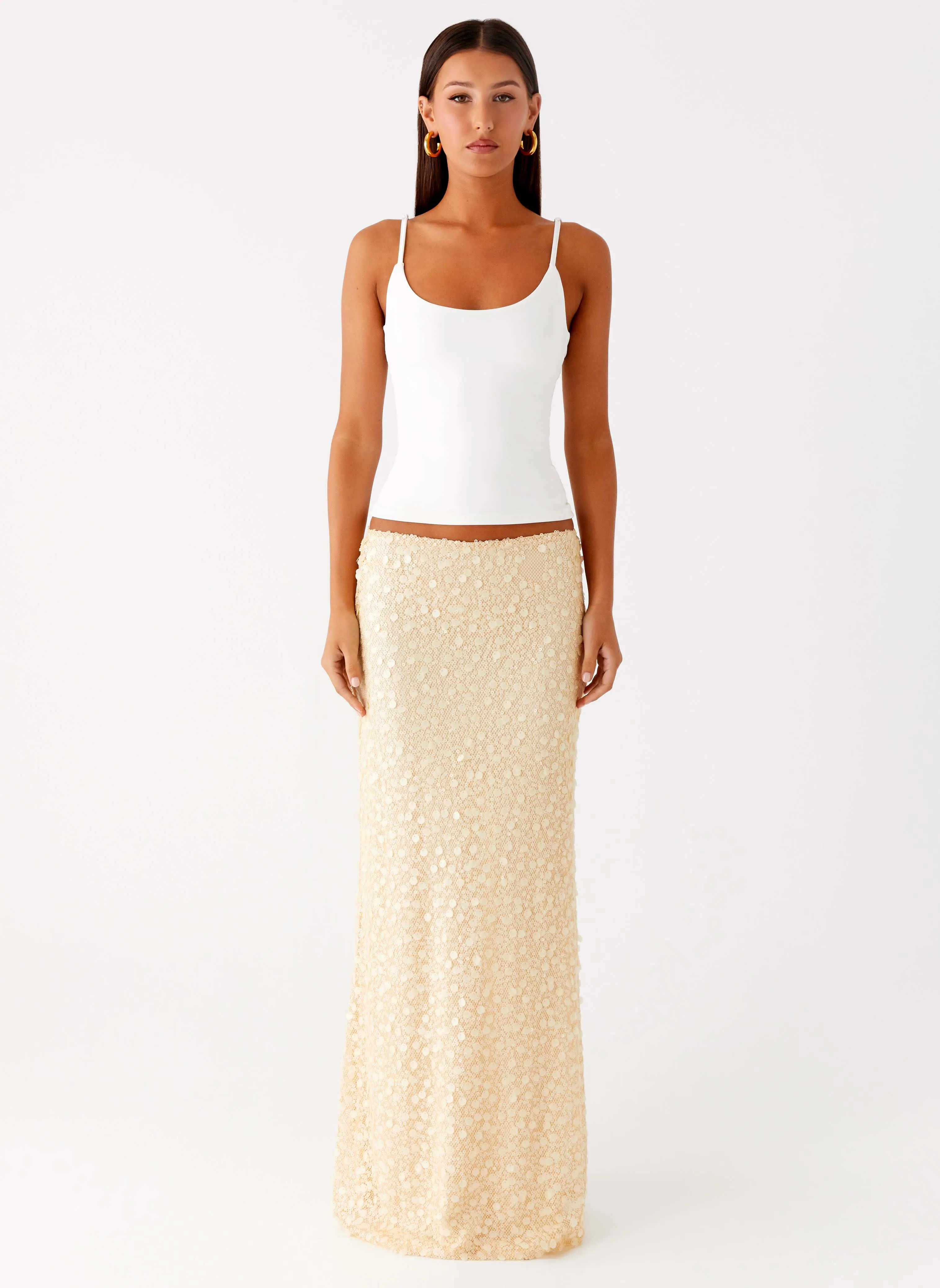 Simple looks Signature Line Honestly Sequin Maxi Skirt - Yellow