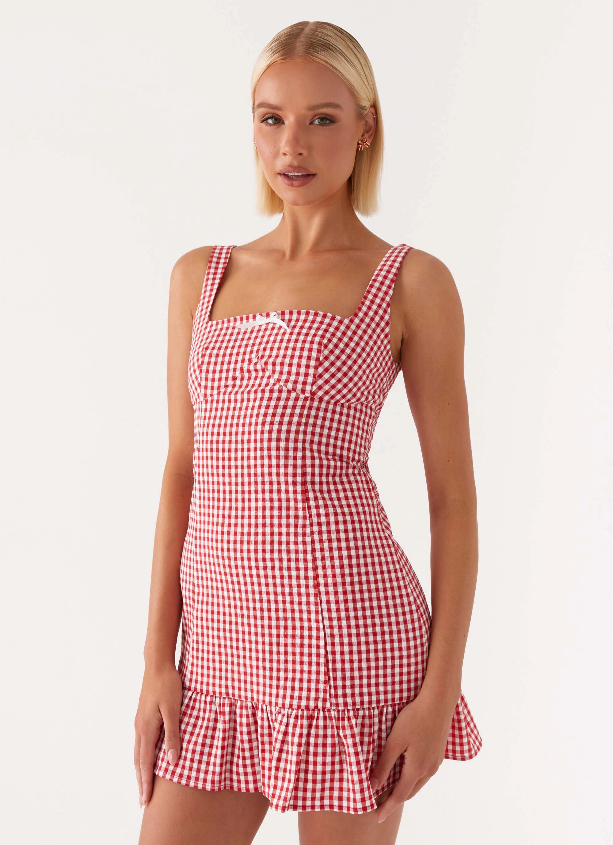 Honesty Mini Dress - Red Gingham Glam Touch Sleek Draping