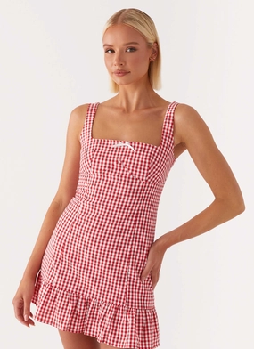 Honesty Mini Dress - Red Gingham Ethnic pattern Simple Comfort Honesty Mini Dress - Red Gingham