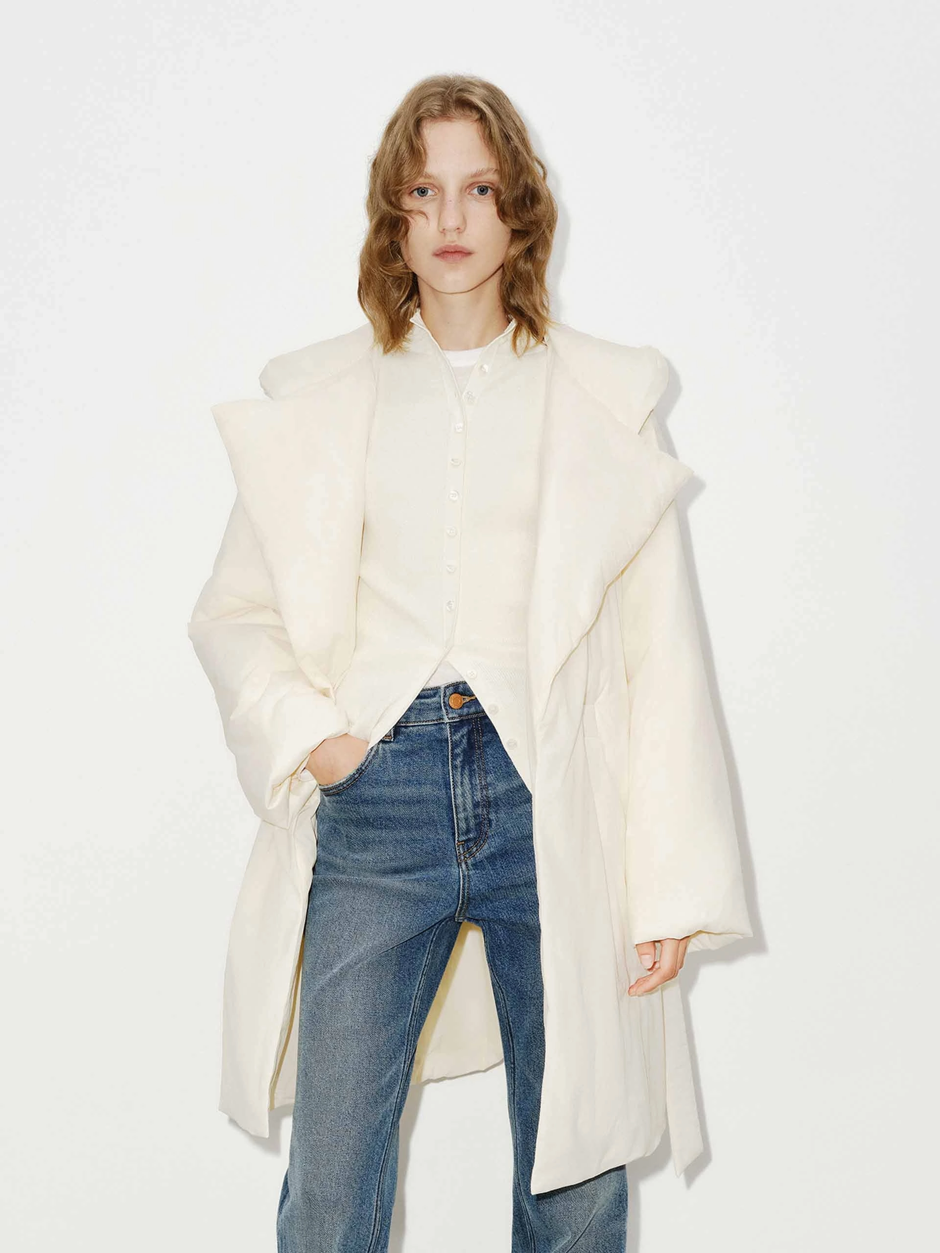 Hood Quilted Jacket with Belted