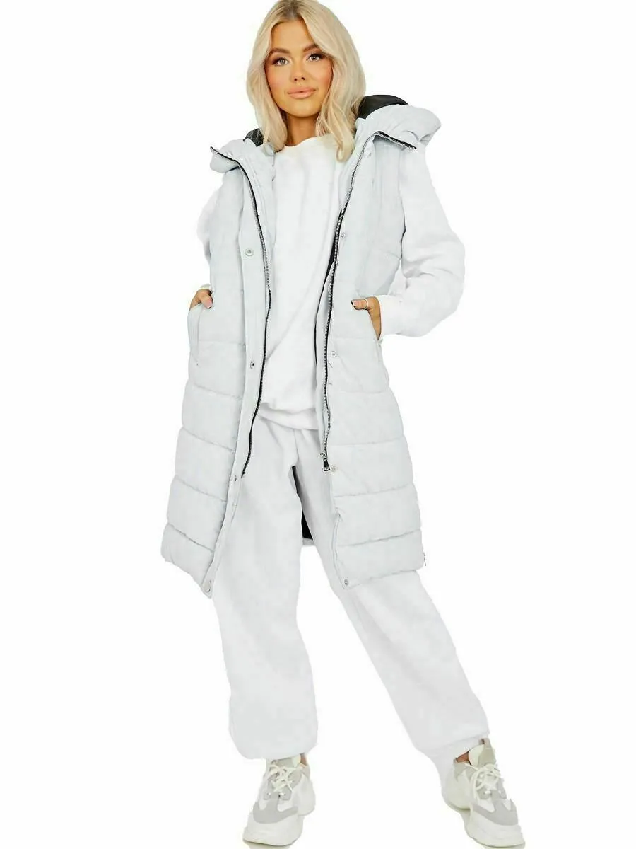 Hooded Long Line Puffer Padded Gilet Jacket Coat - 16 colours