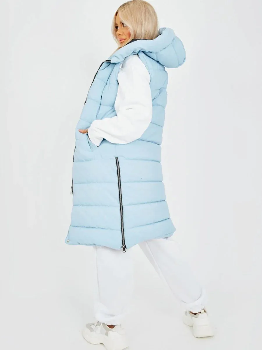 Hooded Long Line Puffer Padded Gilet Jacket Coat - 16 colours