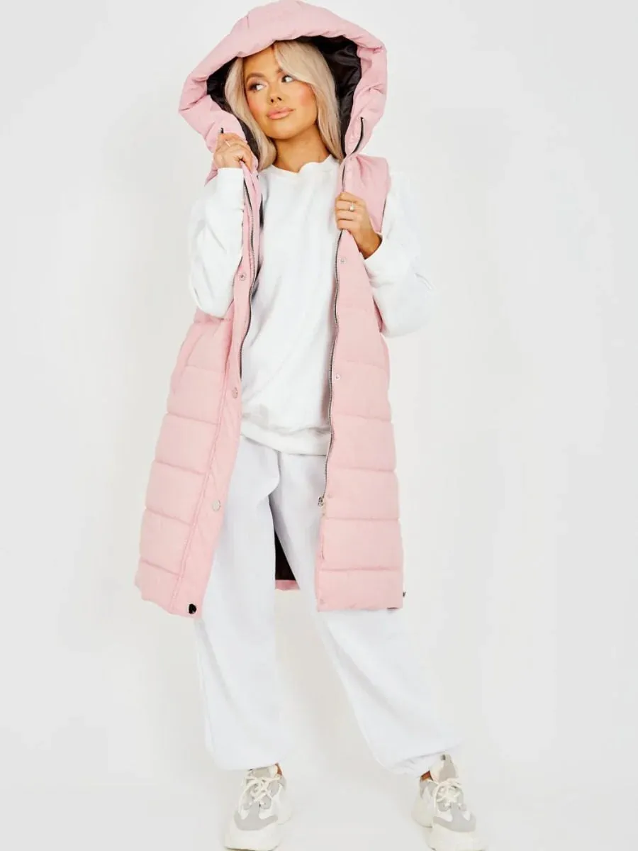 Hooded Long Line Puffer Padded Gilet Jacket Coat - 16 colours