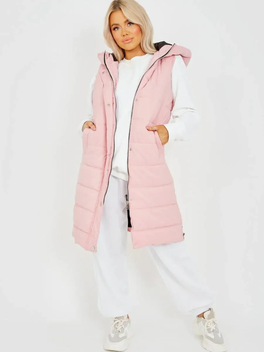 Hooded Long Line Puffer Padded Gilet Jacket Coat - 16 colours