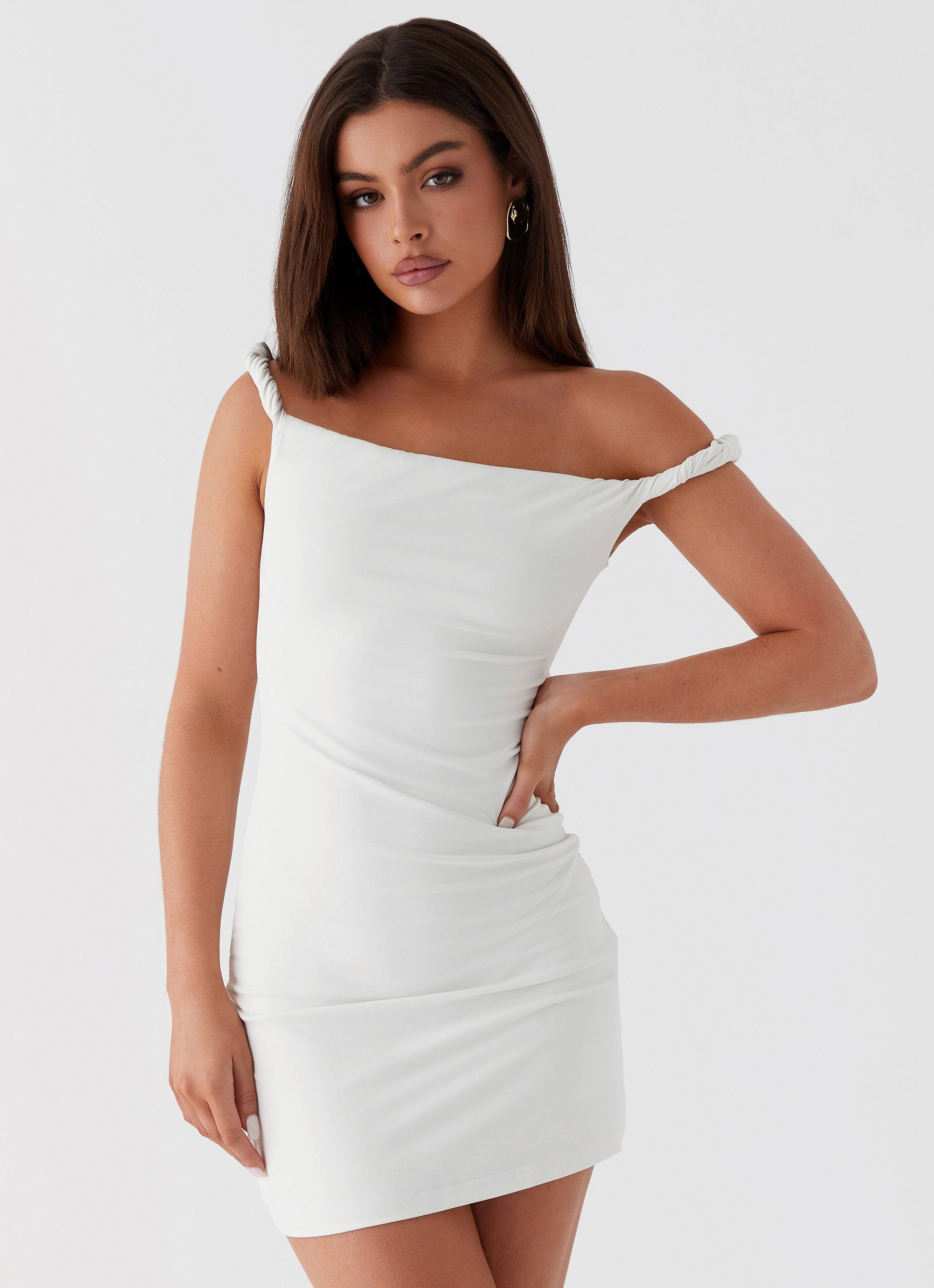 wrap waist City Bright Arabella Twist Shoulder Mini Dress - Ivory