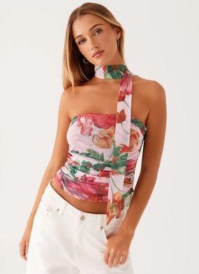 Hot Like Me Scarf Top - Pink Floral Comfort Stretch Fabric EasyCareMaterial Hot Like Me Scarf Top - Pink Floral