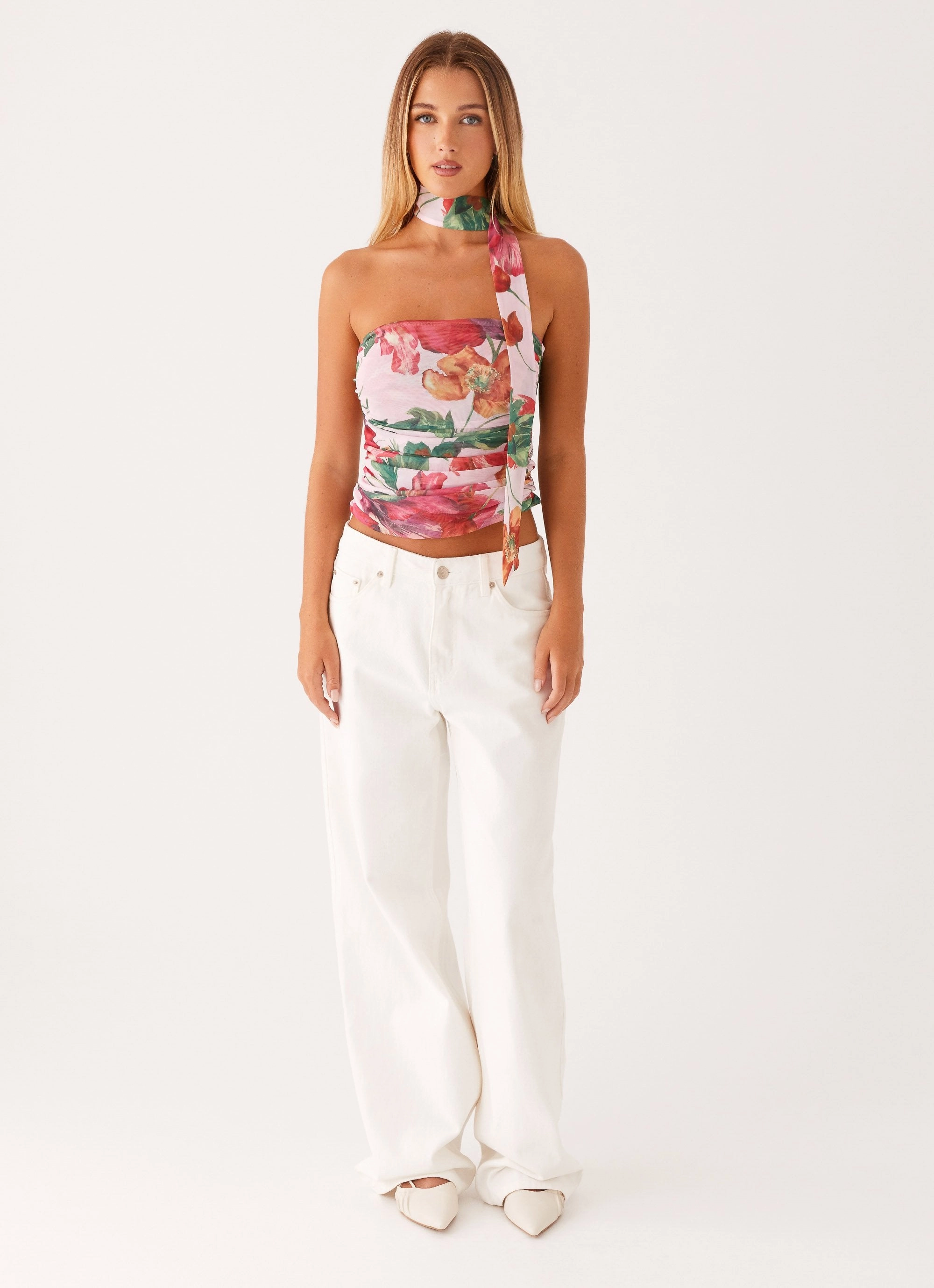 Hot Like Me Scarf Top - Pink Floral GarmentWashedFinish Oversized Collar