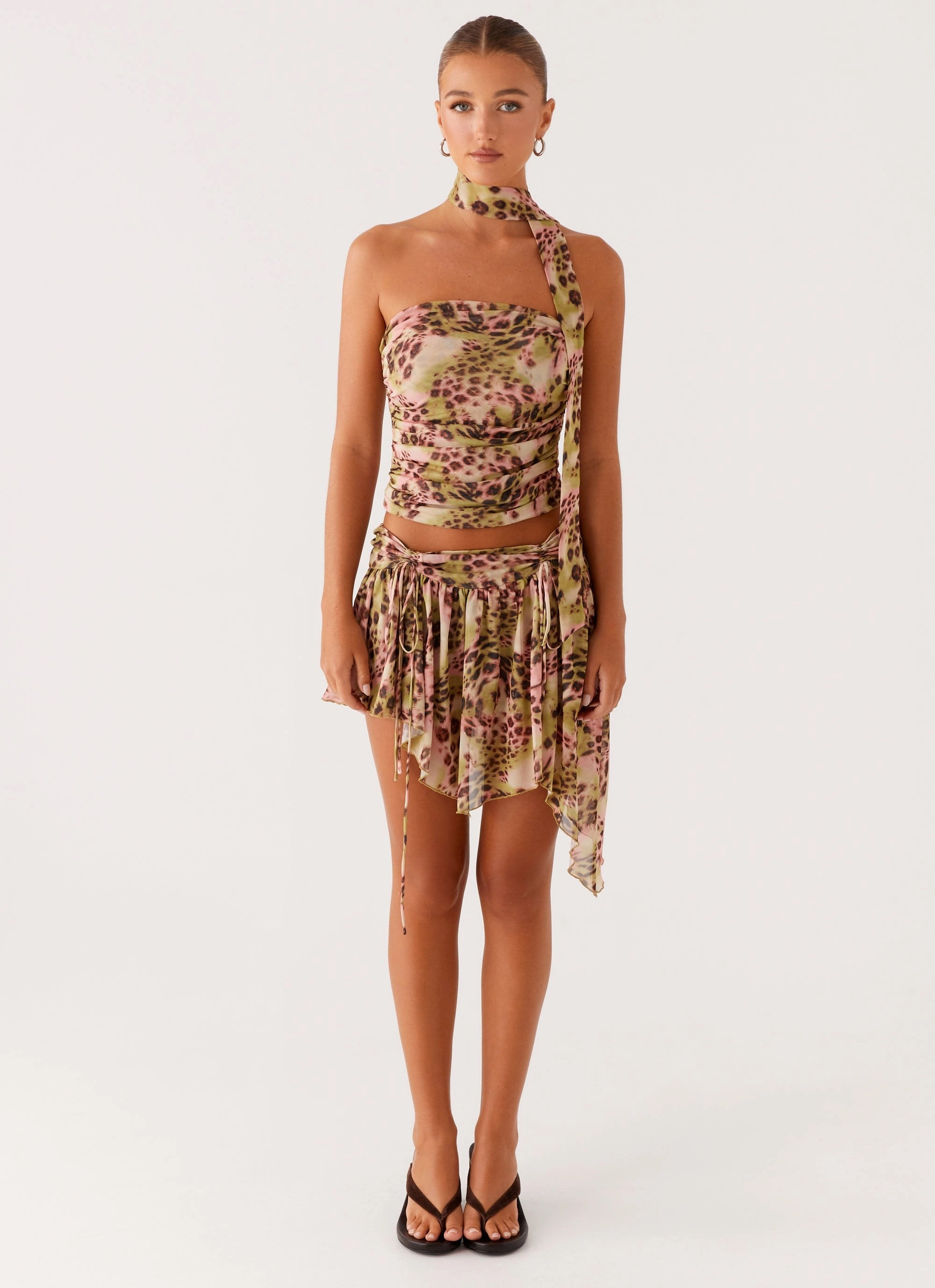 Gloss Free Texture Hot Like Me Scarf Top - Swirl Leopard