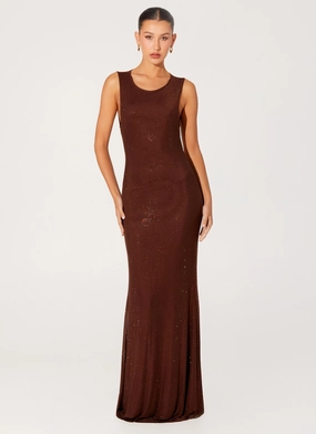 Simple Shape Hot Sequins Maxi Dress - Chocolate