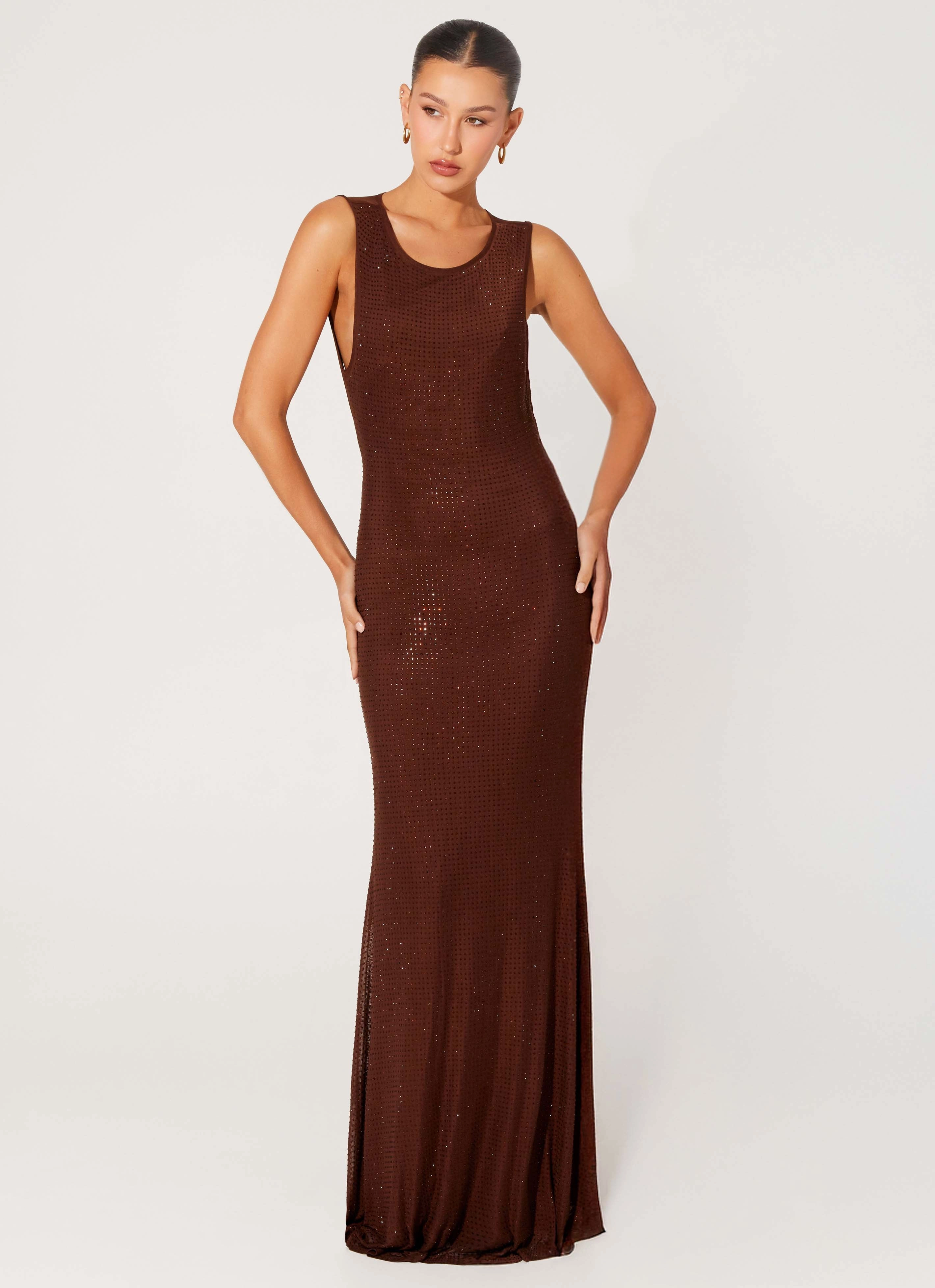 Pure Vibes Hot Sequins Maxi Dress - Chocolate