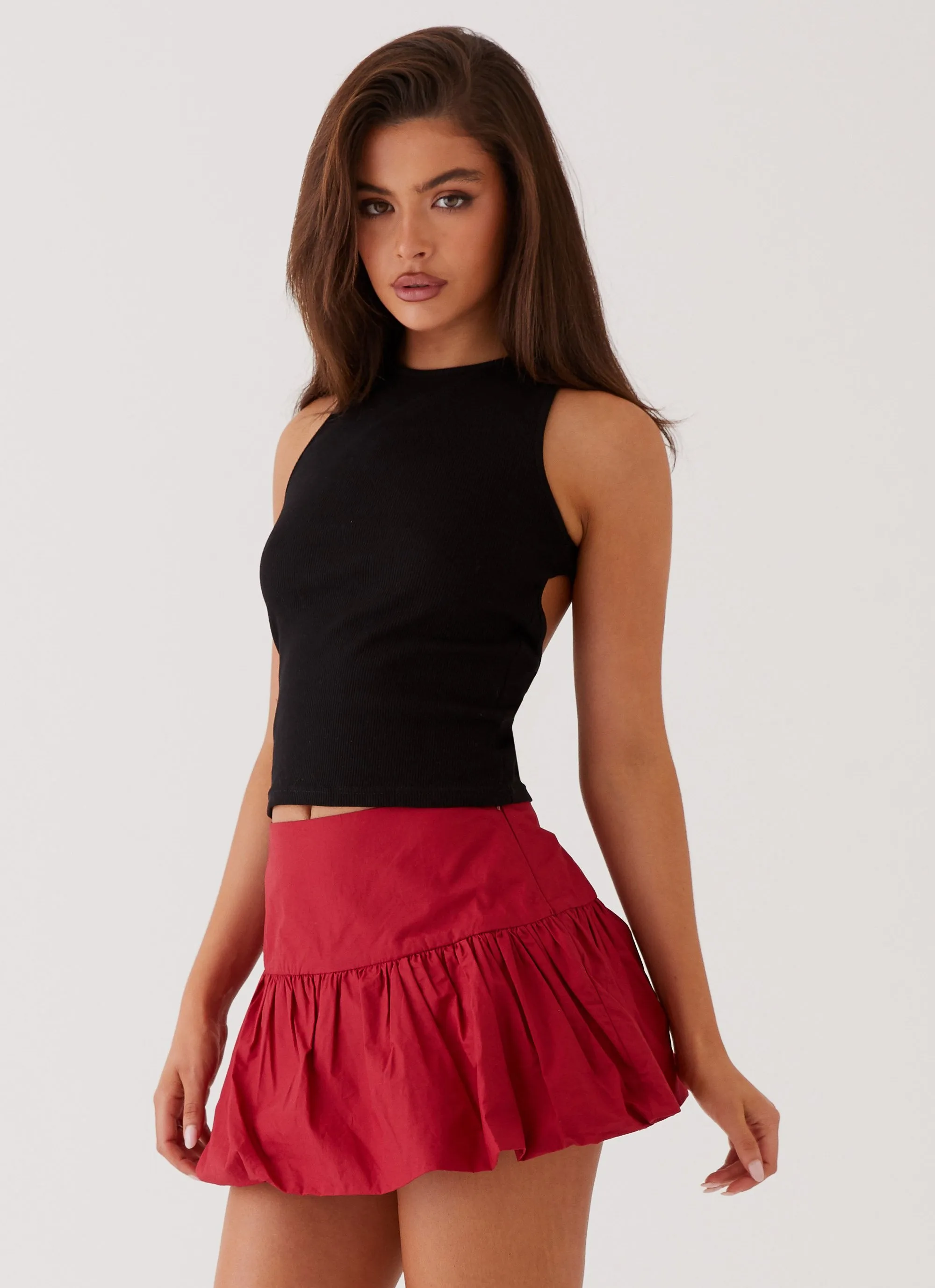 Structured silhouette Hotel California Low Rise Mini Skirt - Red