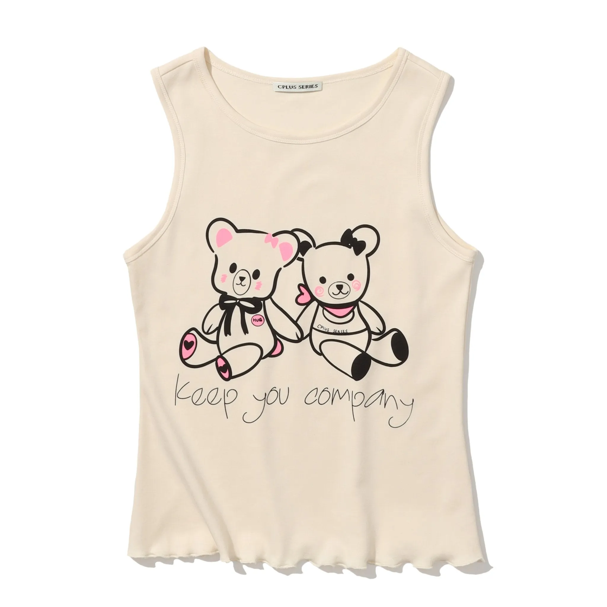 Hug Bear Print Tank Top Beige