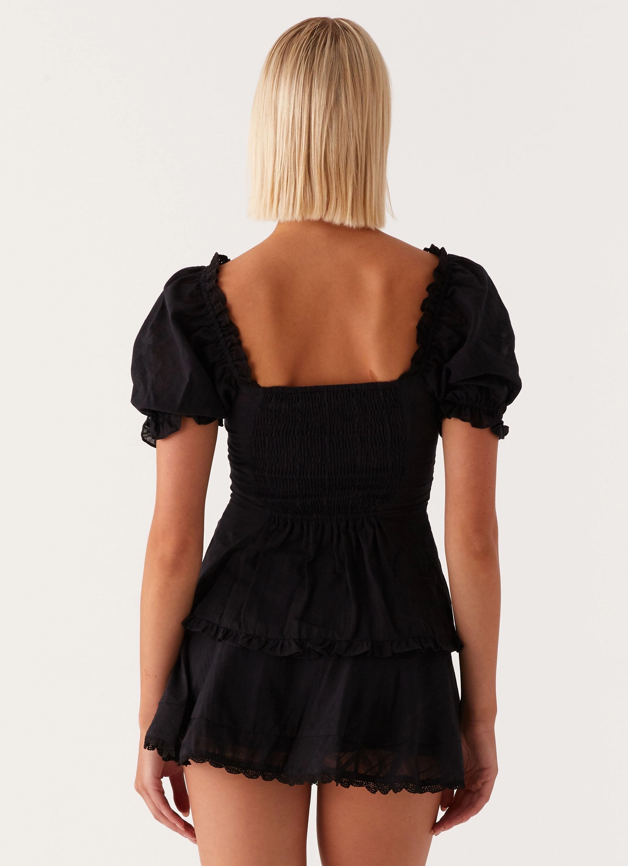 Hundred Percent Puff Sleeve Top - Black Anti Pilling Treatment Formal Blouse