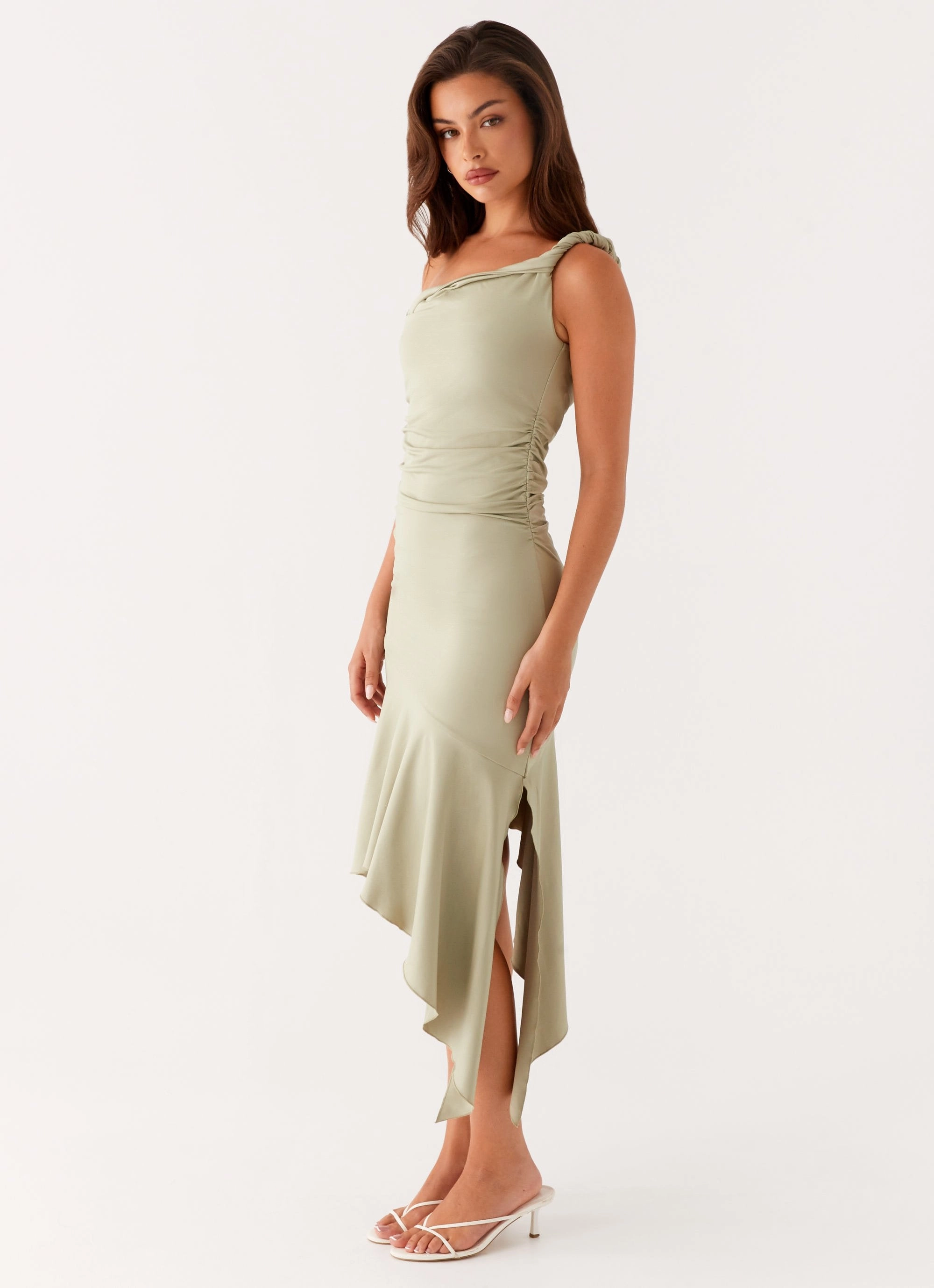 Calm Texture Saturated Hue Huntah Midi Dress - Sage