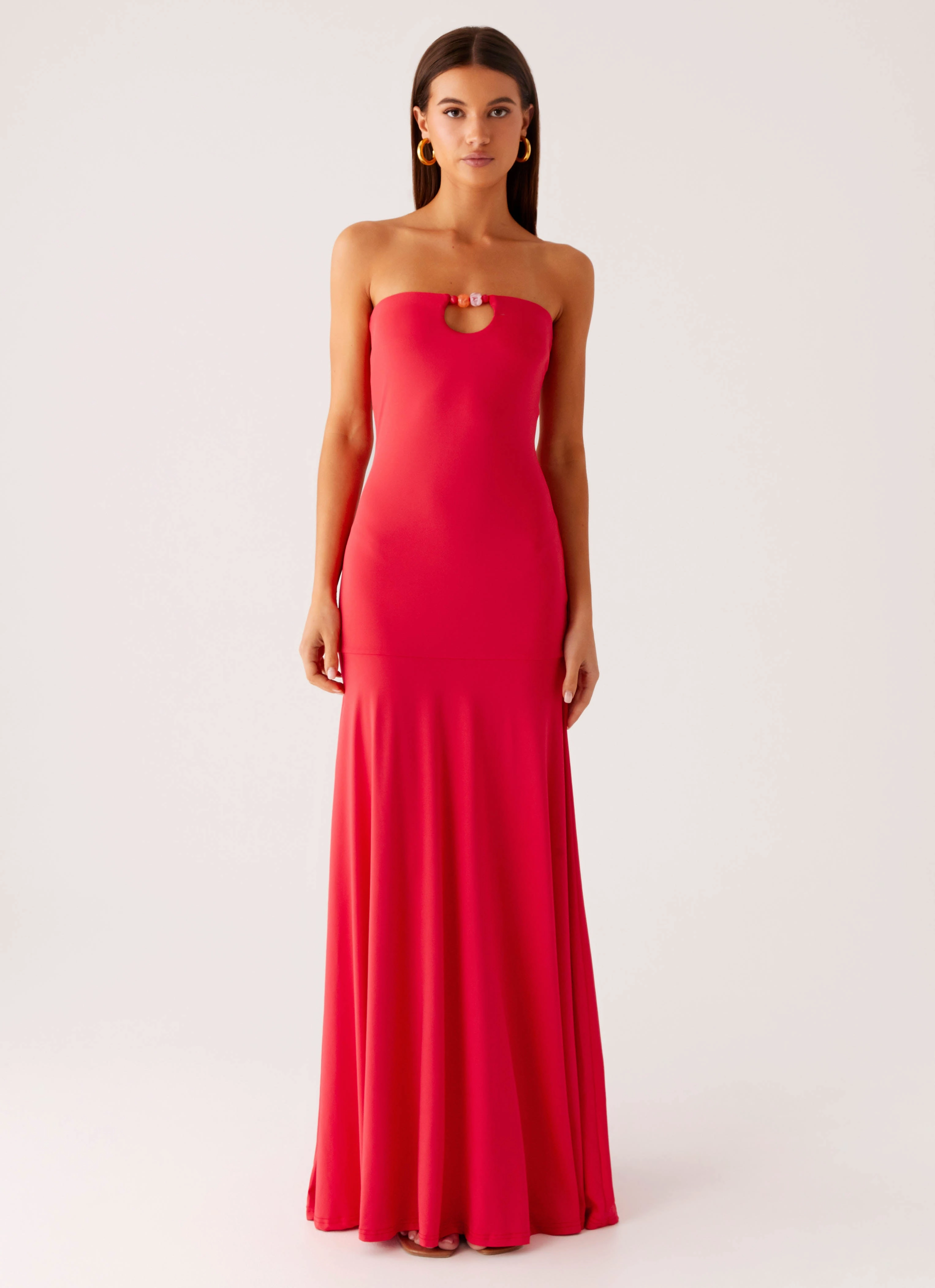 Hurts Like Hell Maxi Dress - Pink Silky Form Sweetheart Cut