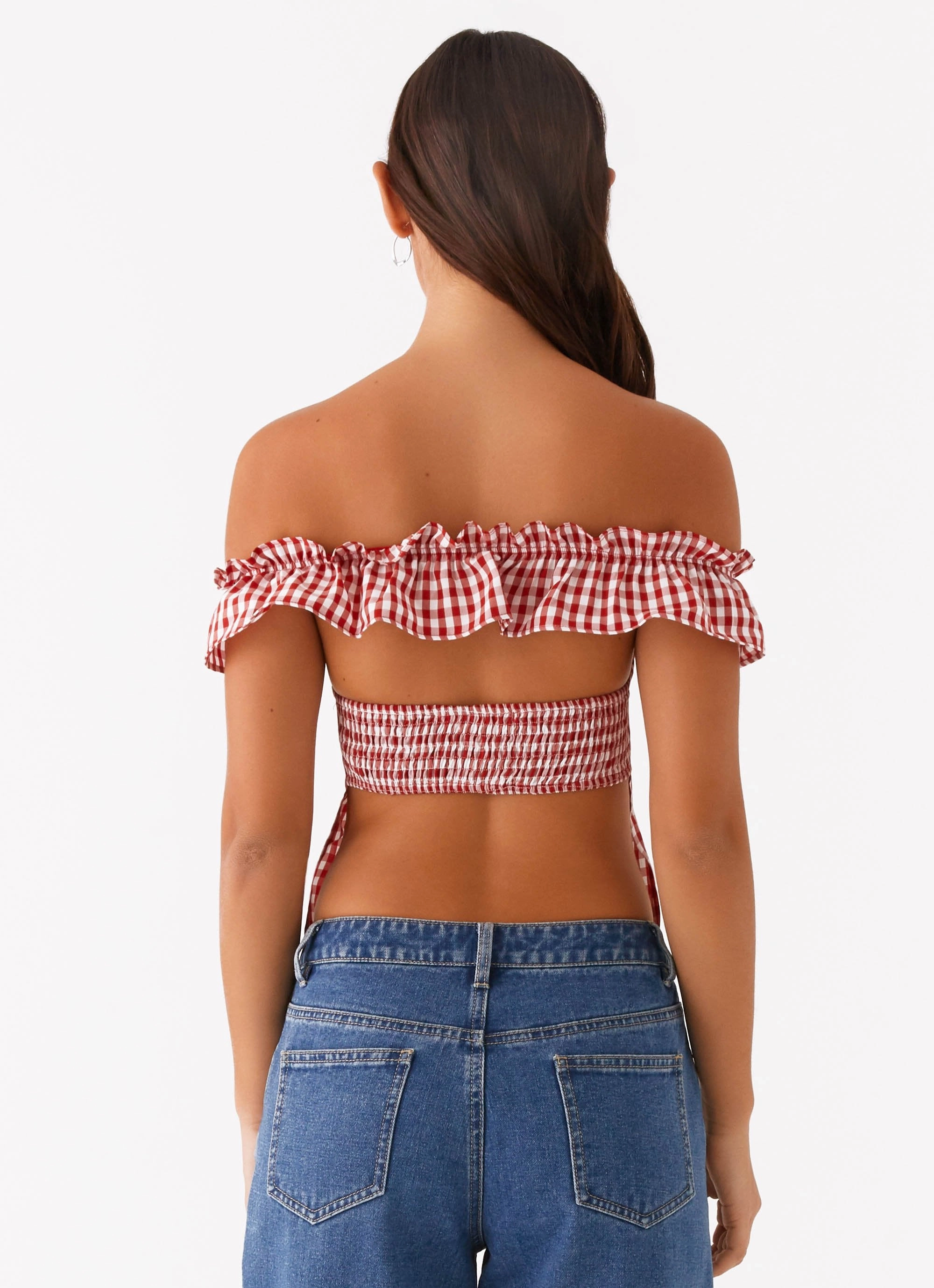 Gwyneth Top - Red Gingham Tactile Soft Texture Flatlock stitching