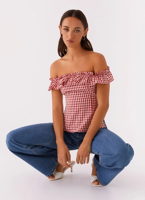 Gwyneth Top - Red Gingham Buttery Soft Handfeel