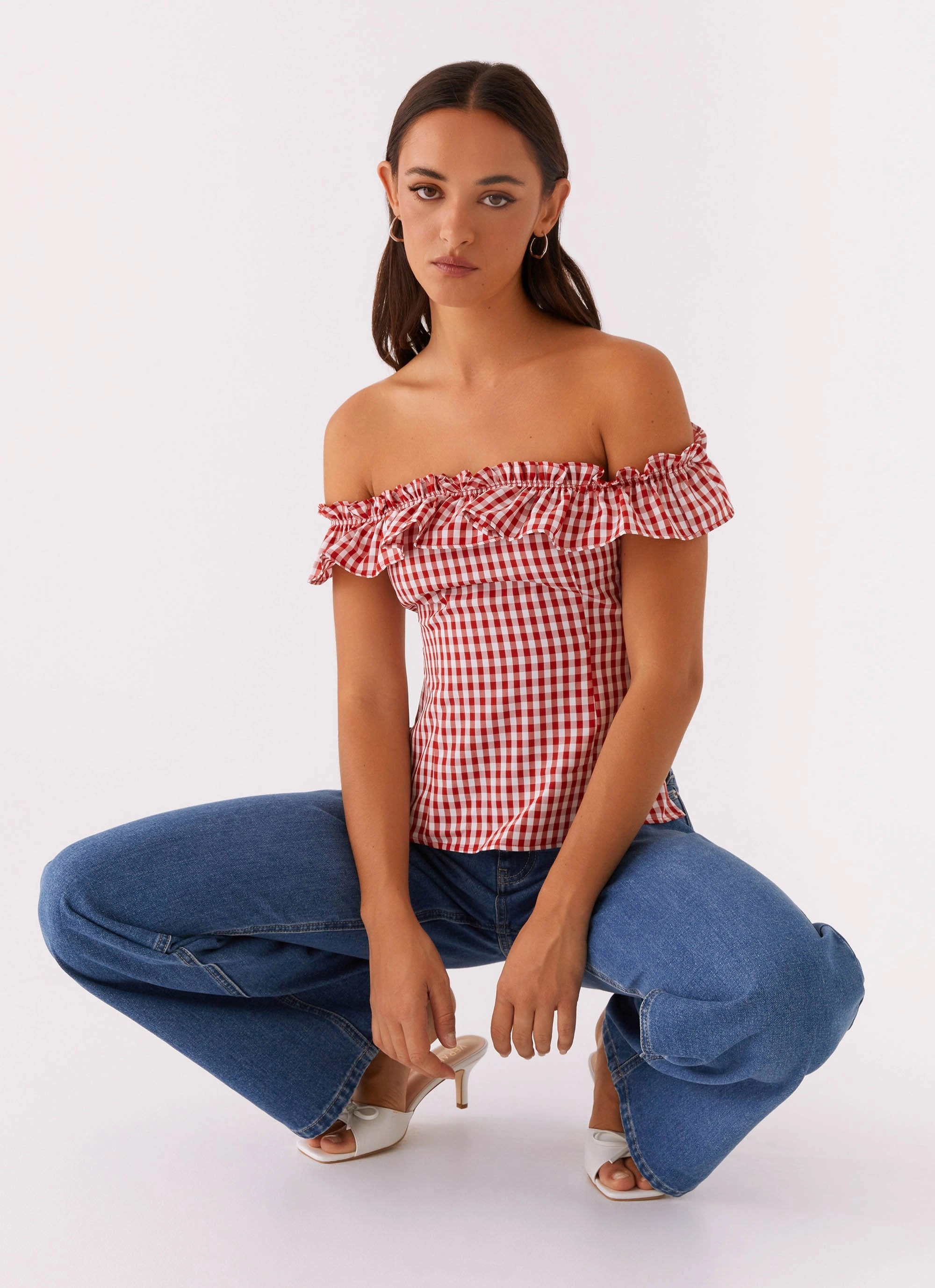Gwyneth Top - Red Gingham Buttery Soft Handfeel