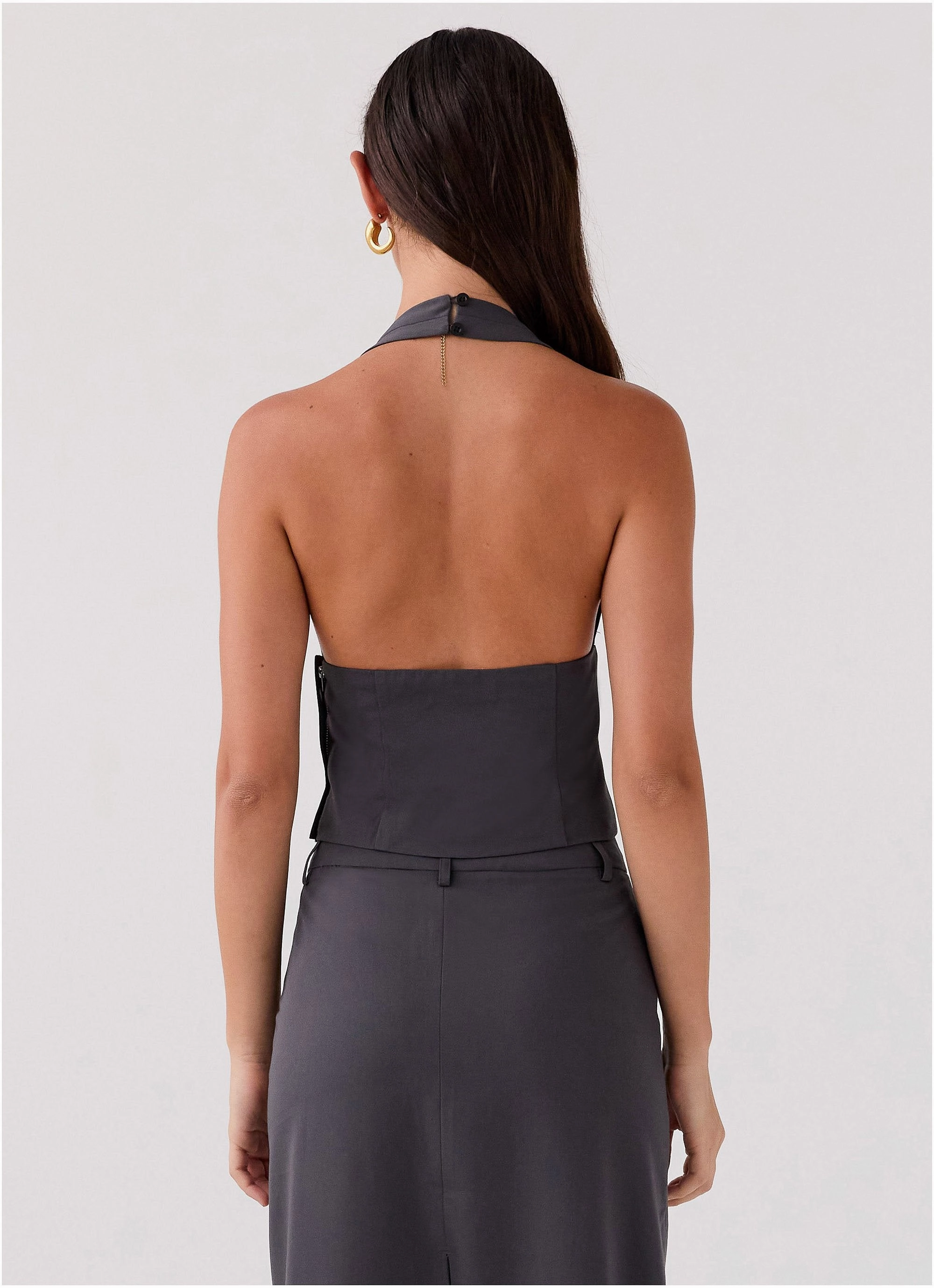 Ventilation Vents On Call Halterneck Top - Charcoal