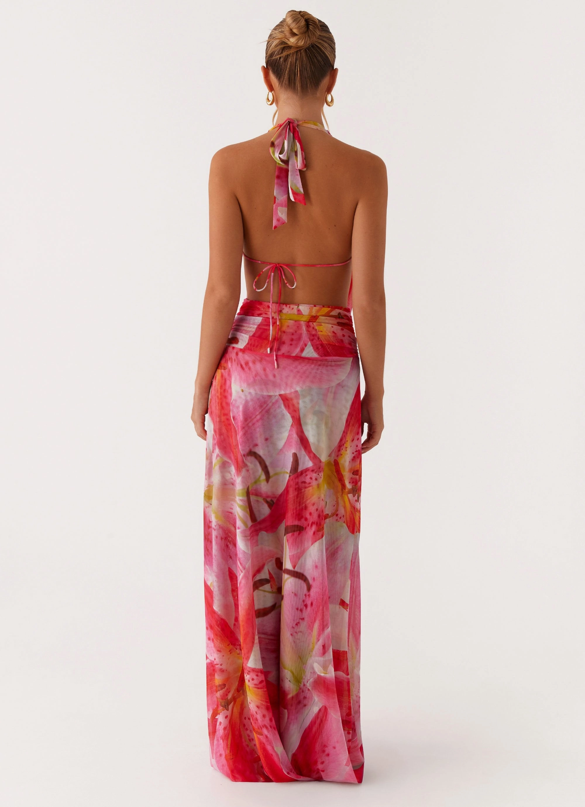 Elysia Mesh Maxi Dress - White Pink Lilly Refined Presence Soft Presence