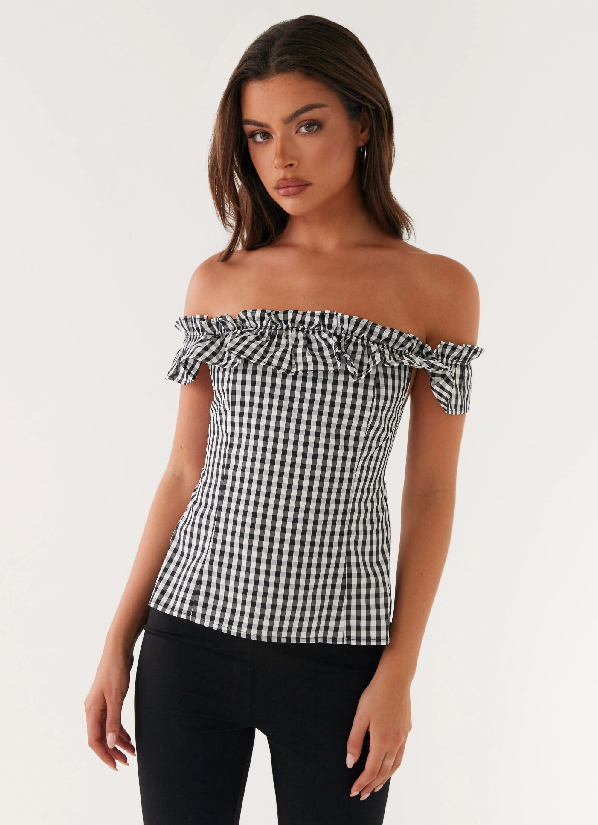 Gwyneth Top - Black Gingham Soft Touch Fabric QuickDry Technology
