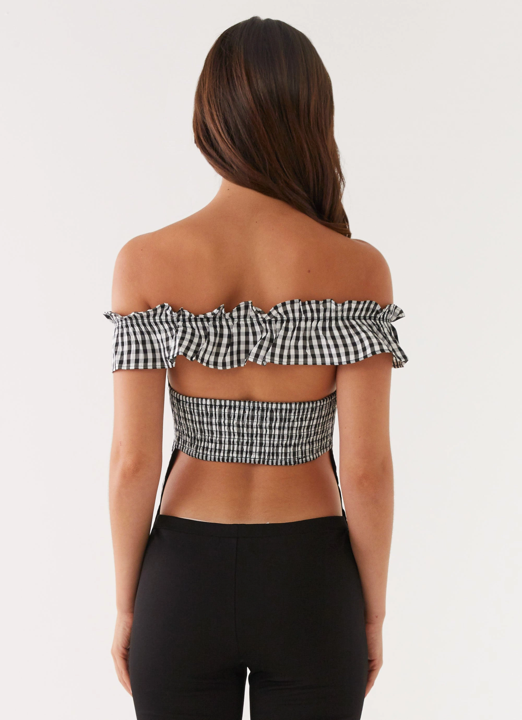 Gwyneth Top - Black Gingham Full Coverage Fit HighCollar Design