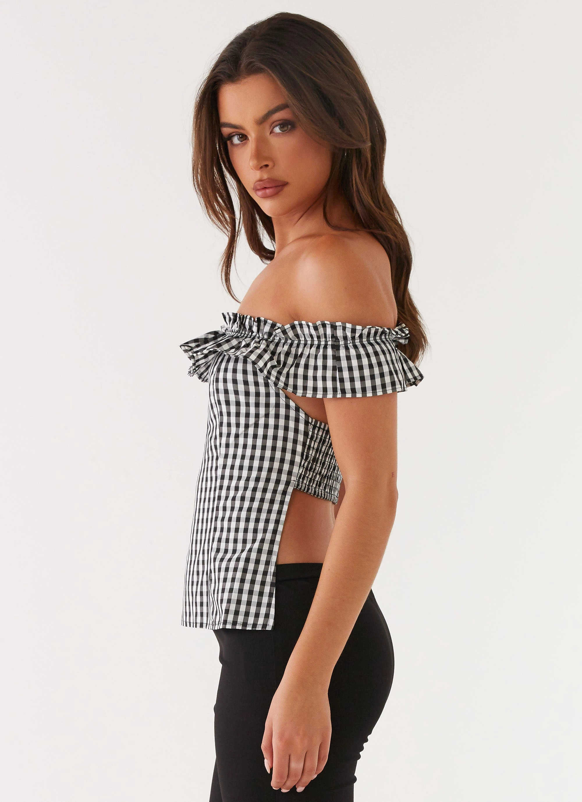 Anti Pilling Technology Gwyneth Top - Black Gingham
