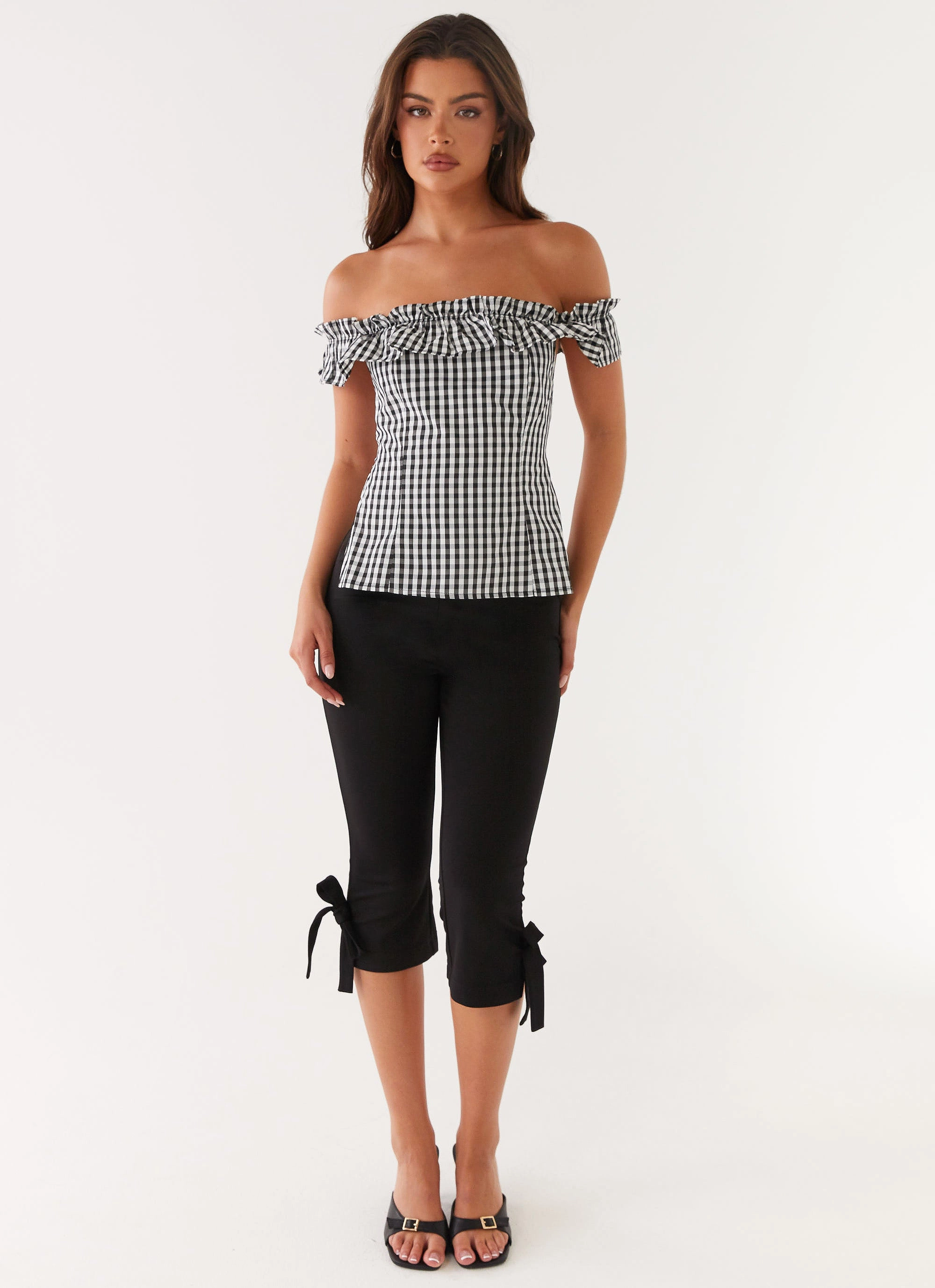 Recycled Polyester Material Gwyneth Top - Black Gingham