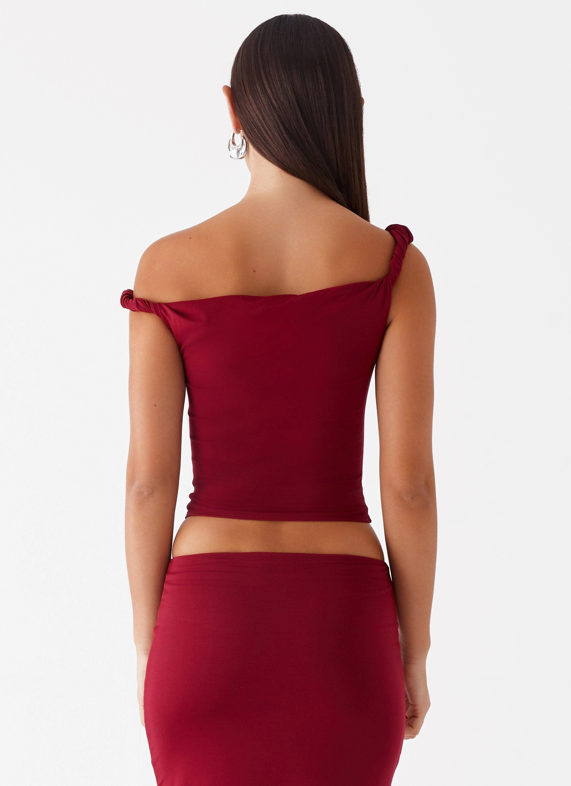 Solace Soul Twist Shoulder Top - Maroon ClassicCrewNeck