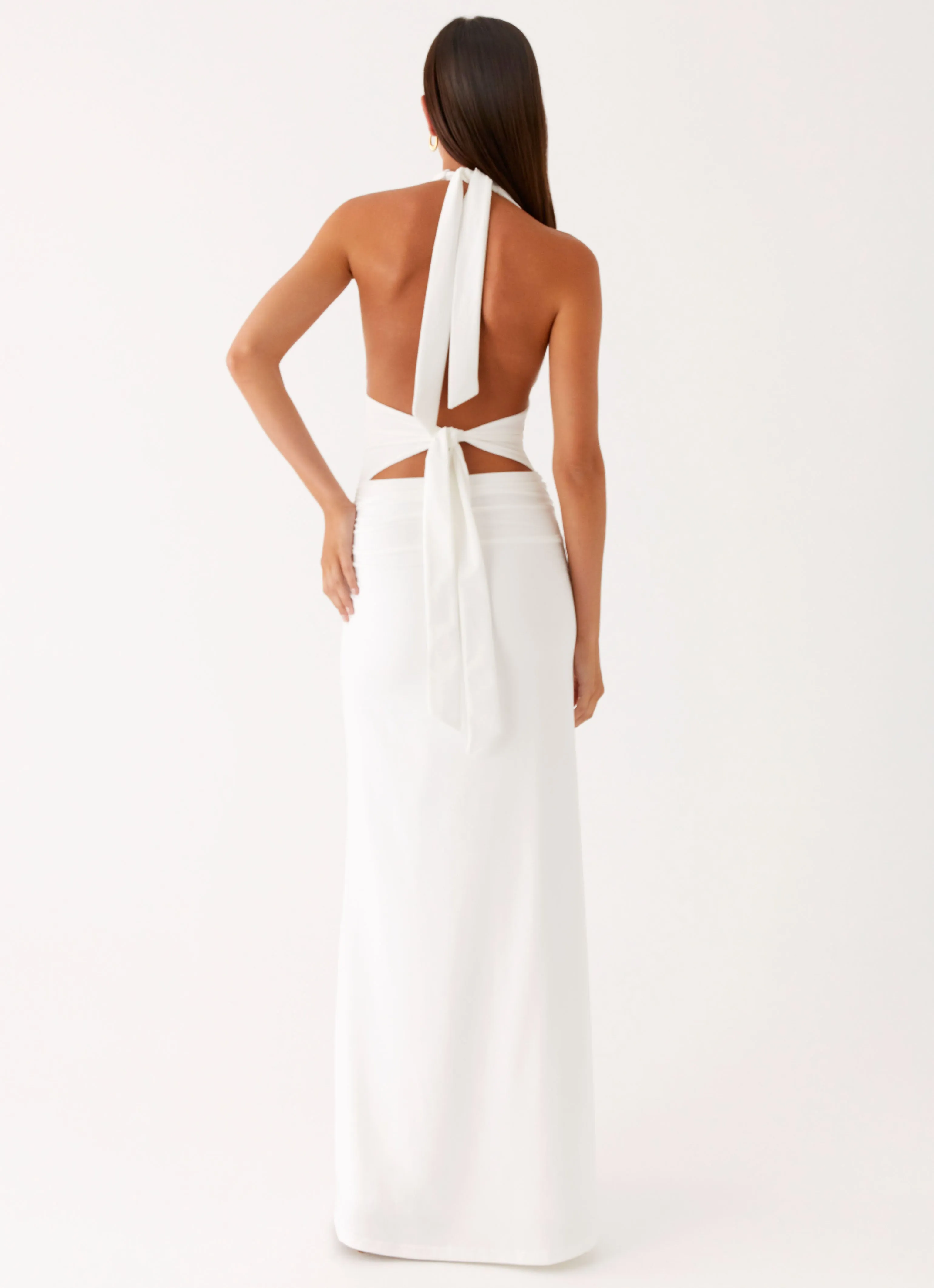 Ilaria Halter Maxi Dress - White Classy Detail Double Stitched Seams