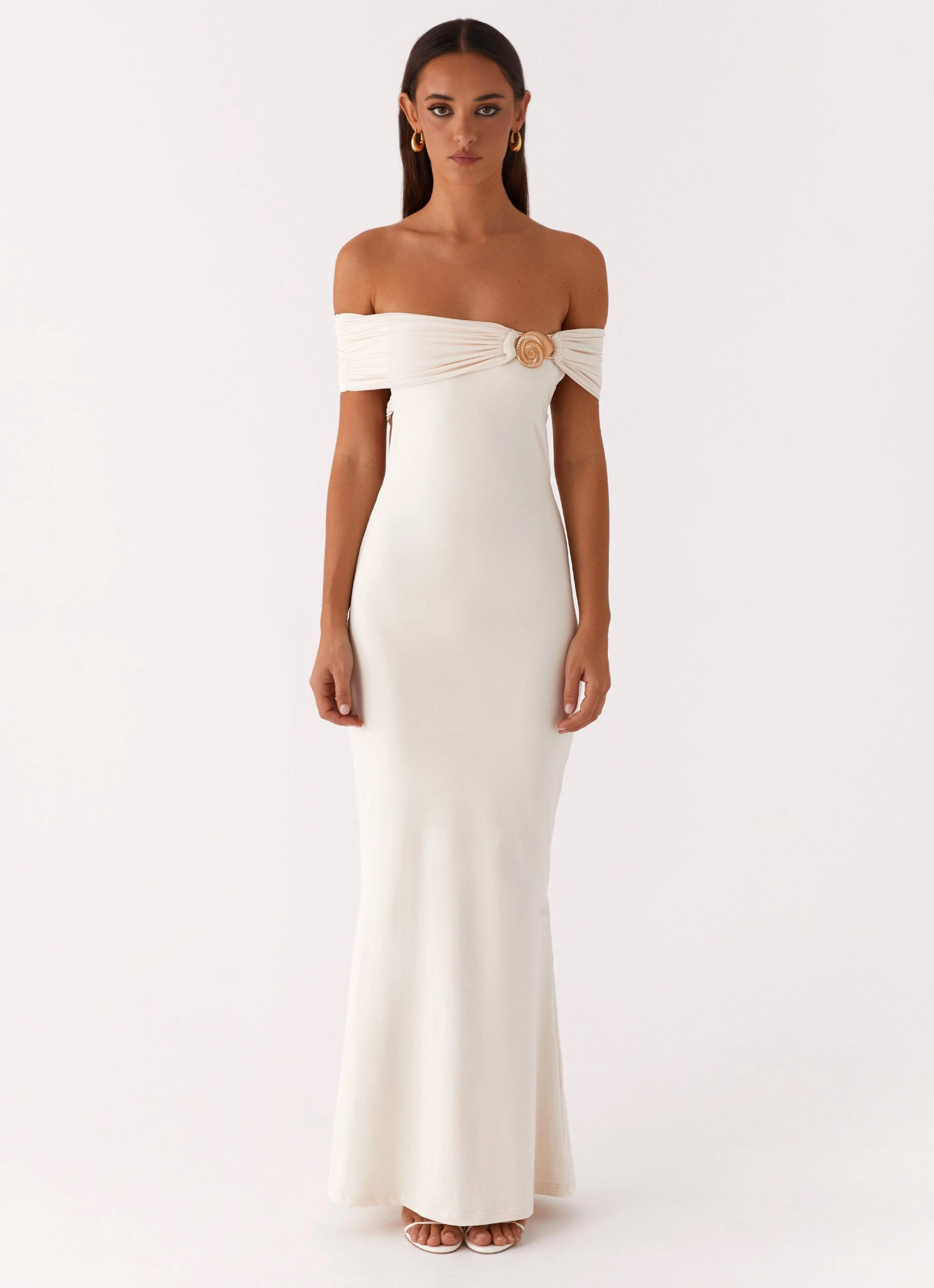 Zip-Closure Illusion Maxi Dress - Ivory
