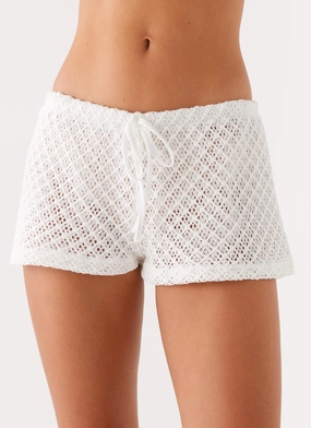 Imaan Shorts - White Embroidered Detail Blackout fabric