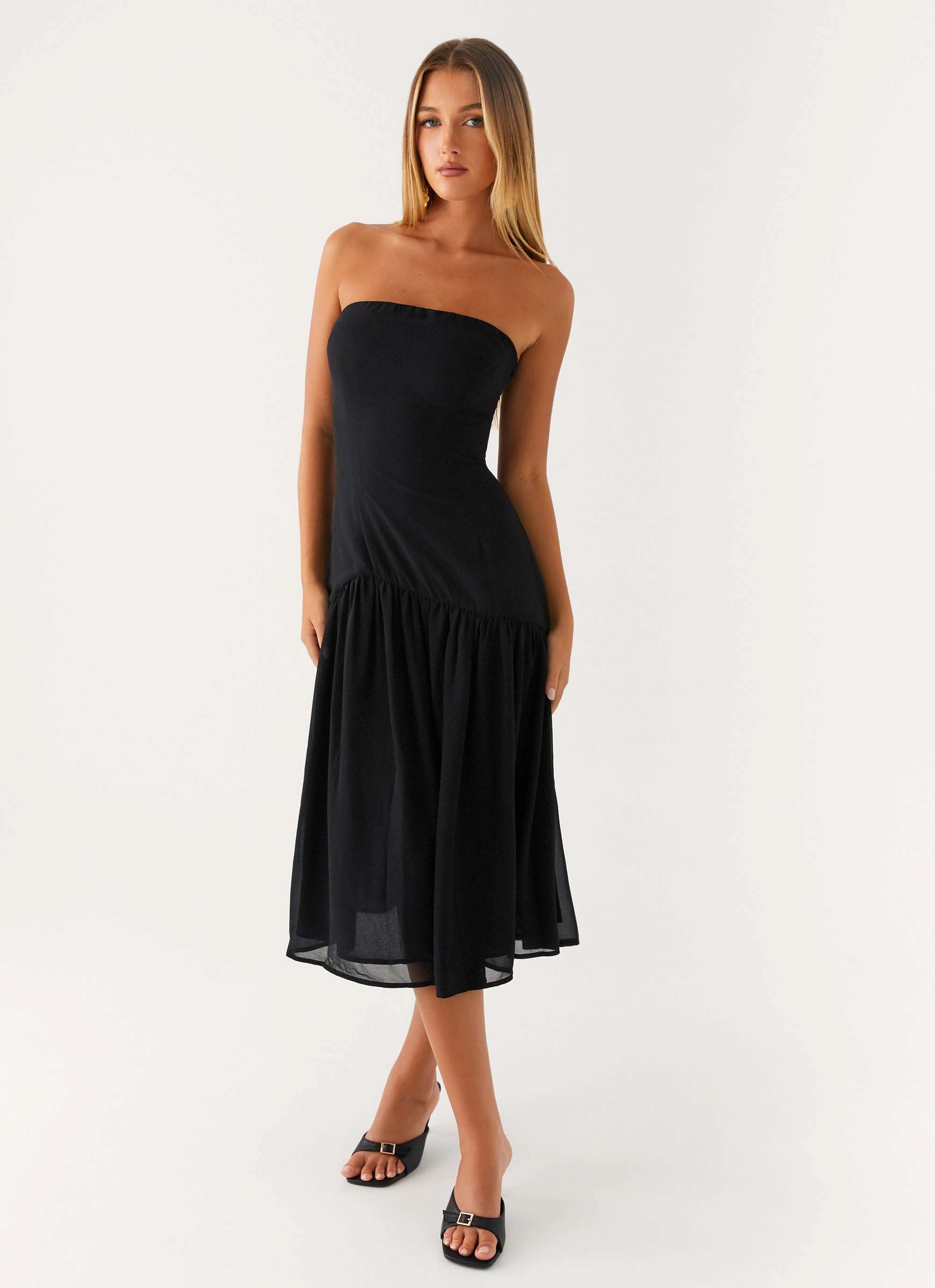 Imagination Strapless Midi Dress - Black Silk Air