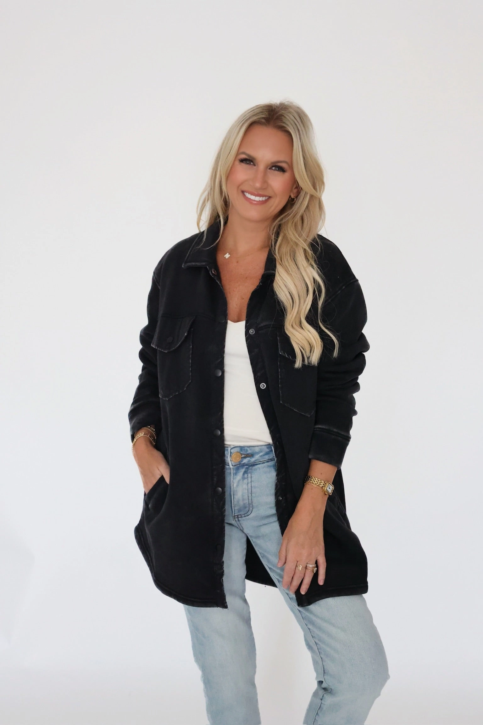 In A Snap Shacket- Black NonScratchSurface