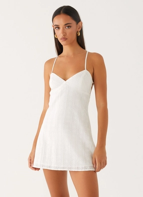 Inara Mini Dress - Ivory V Neckline Feather Light Textured Flow Inara Mini Dress - Ivory