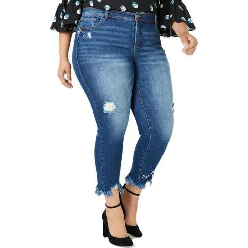 INC Womens Plus Denim Distressed Skinny Jeans