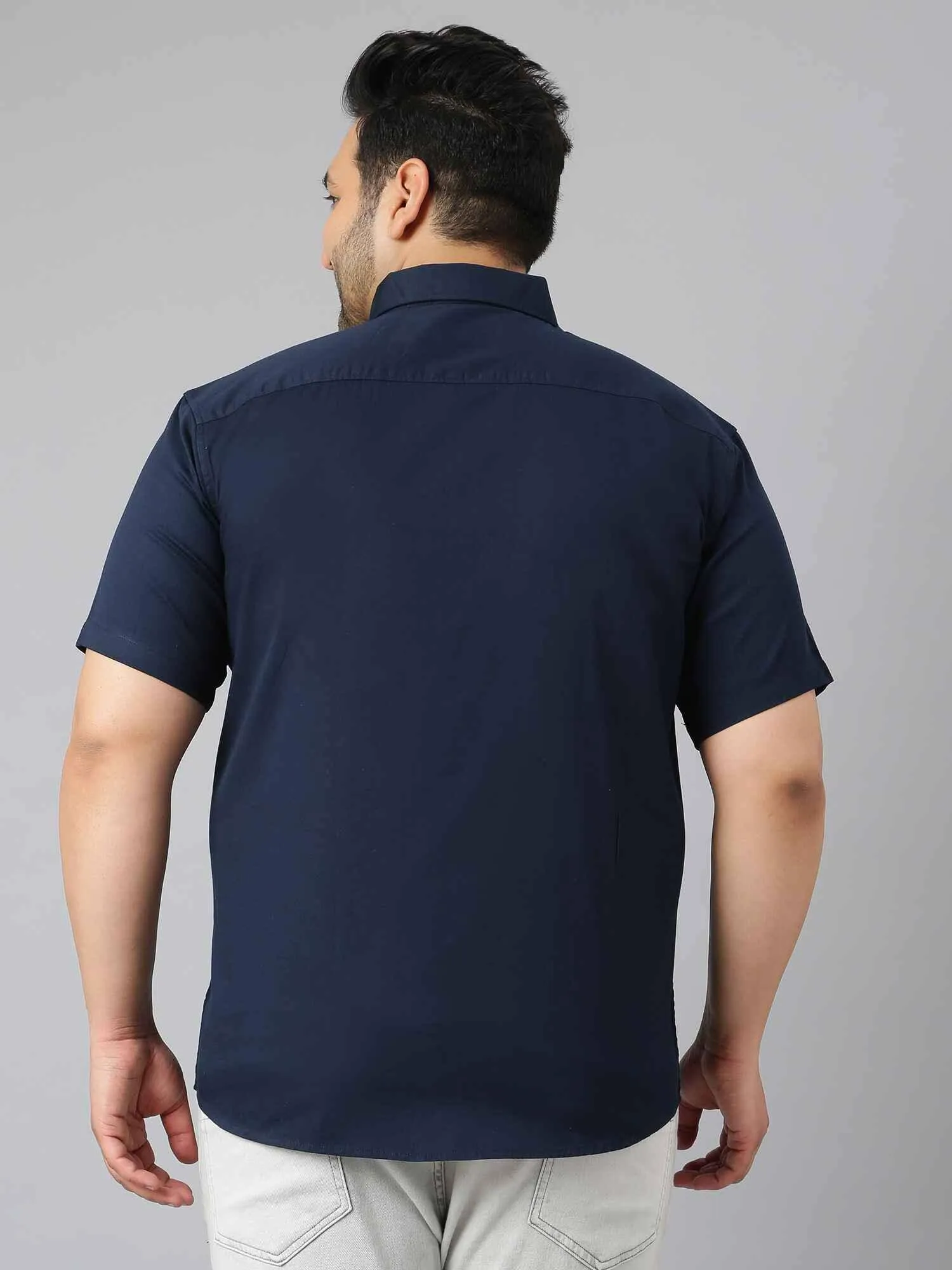 Indigo Blue Pure Cotton Half Sleeve Shirt Men's Plus Size
