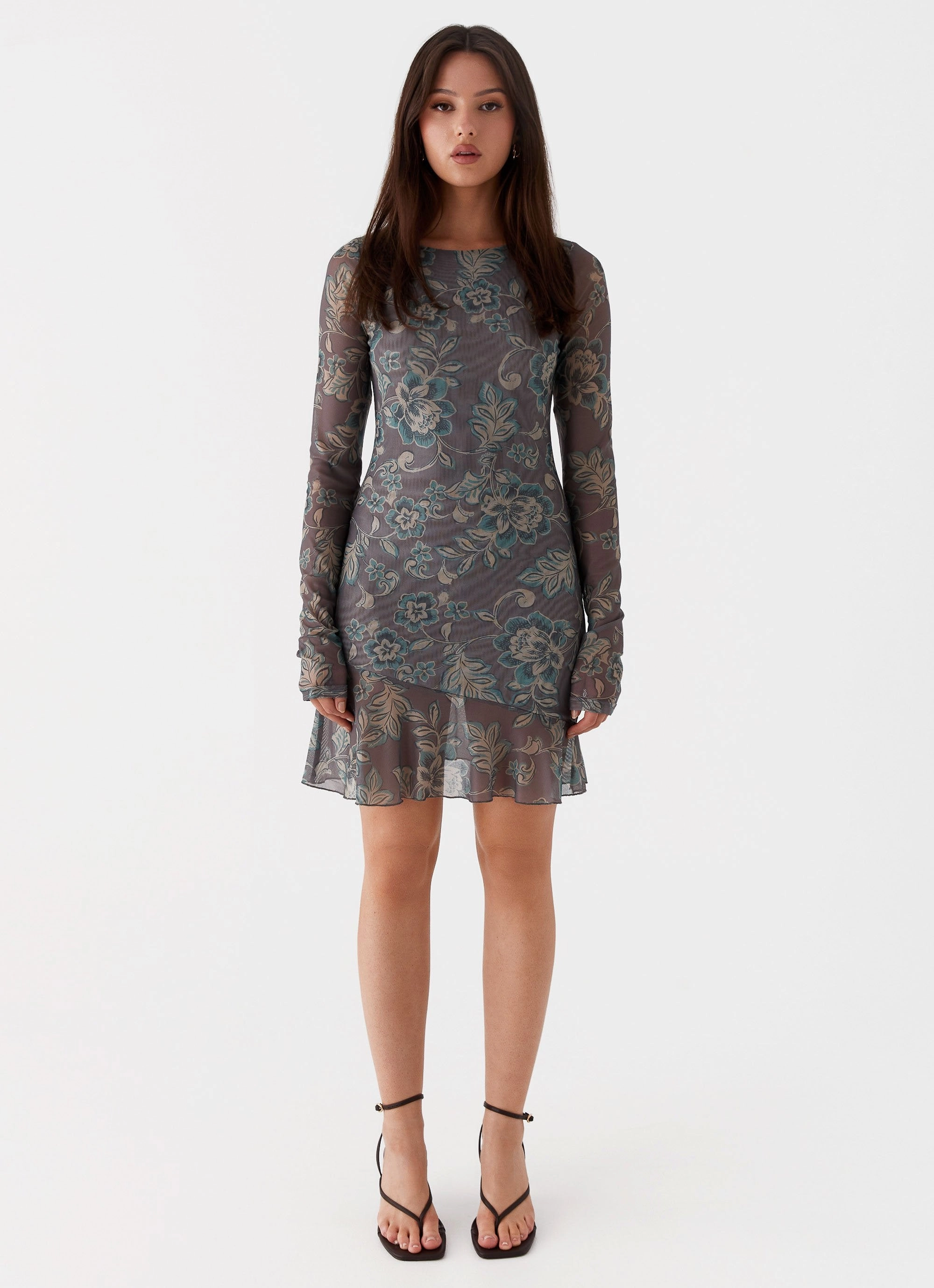 Ines Long Sleeve Mini Dress - Brown Floral Timeless Comfort Wear Comfortable and breathable