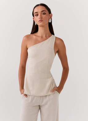 Olsen Linen One Shoulder Top - Oatmeal All Seasons