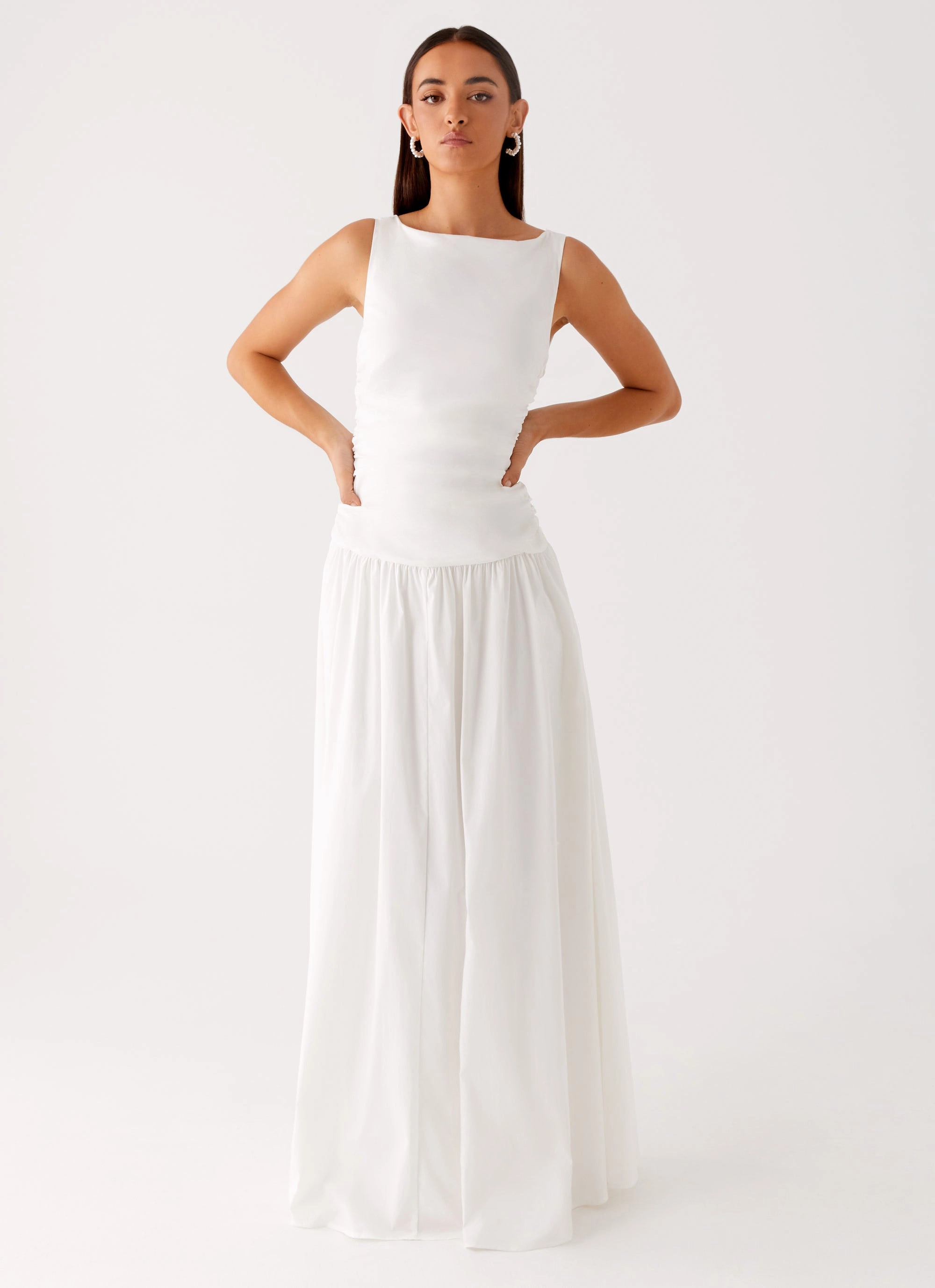 Carmel High Neck Maxi Dress - White Street Elegance Tailored Mood