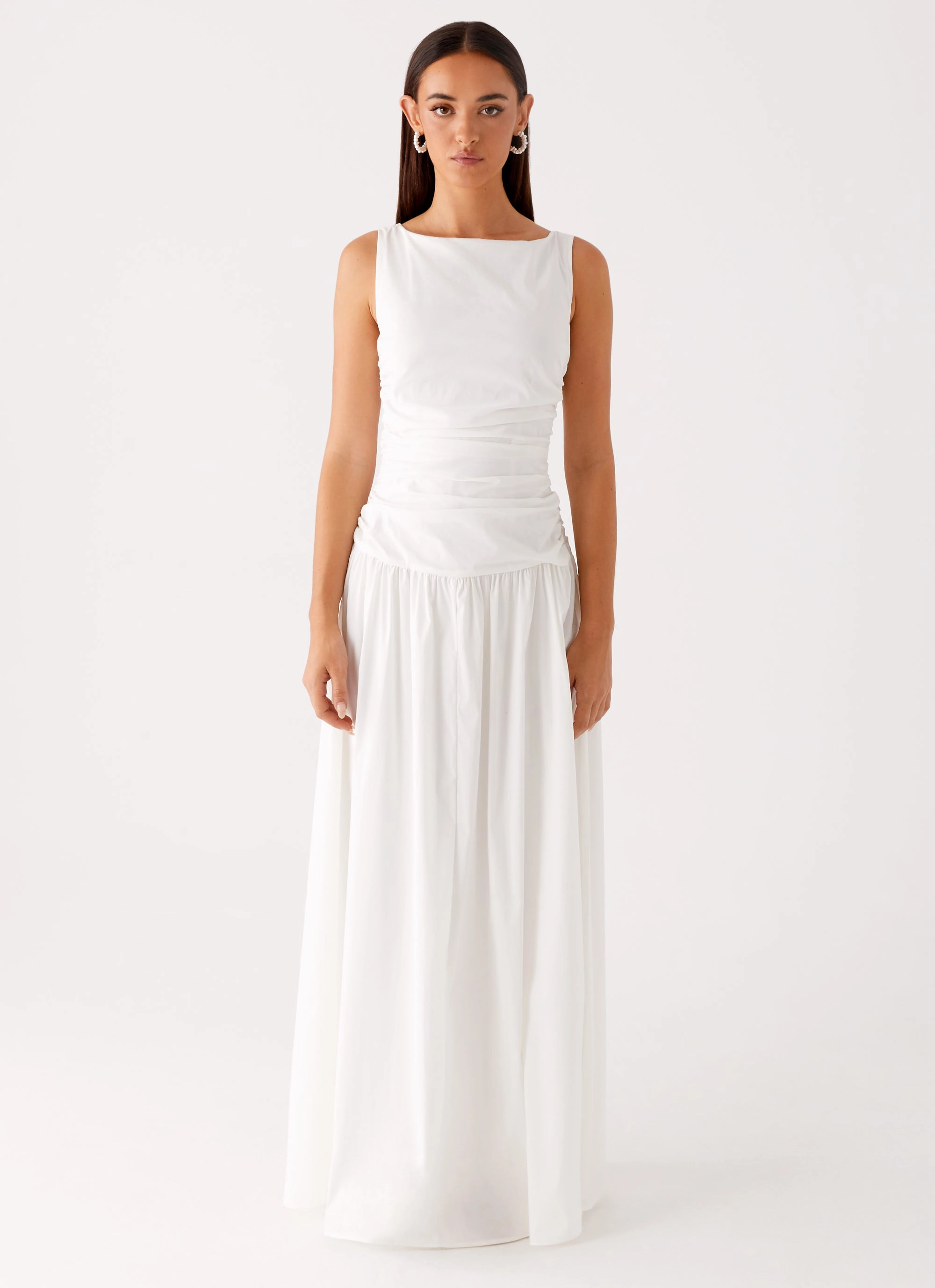 Carmel High Neck Maxi Dress - White Relaxed Finish Playful touch