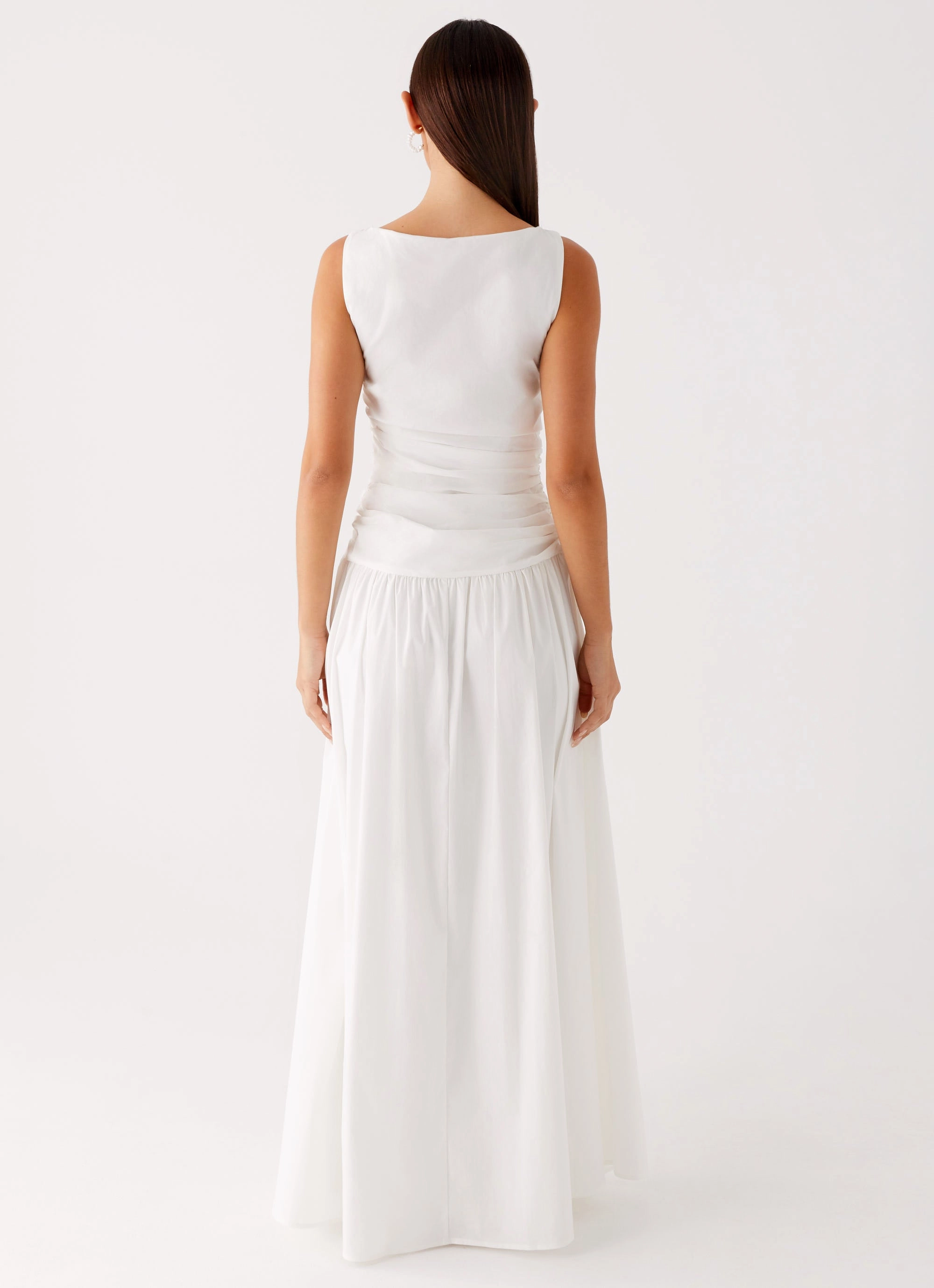 Carmel High Neck Maxi Dress - White Luxurious Texture Spring Garden
