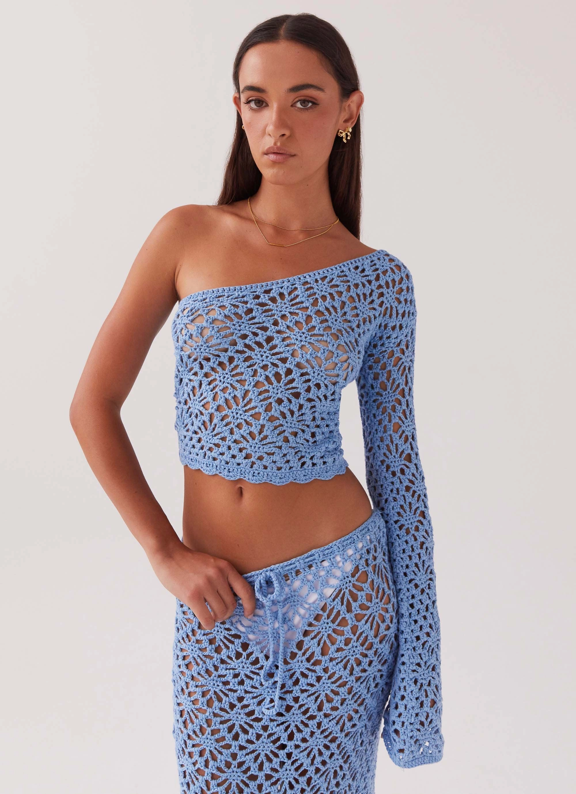 Merliah Crochet Top - Blue Secure Closure System Heat Reflective Tech