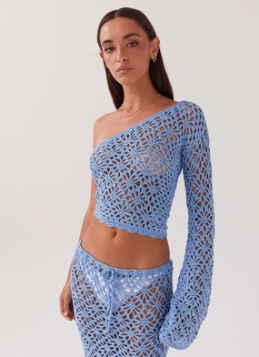 Slip Resistant Grip Easy Clean Material Merliah Crochet Top - Blue