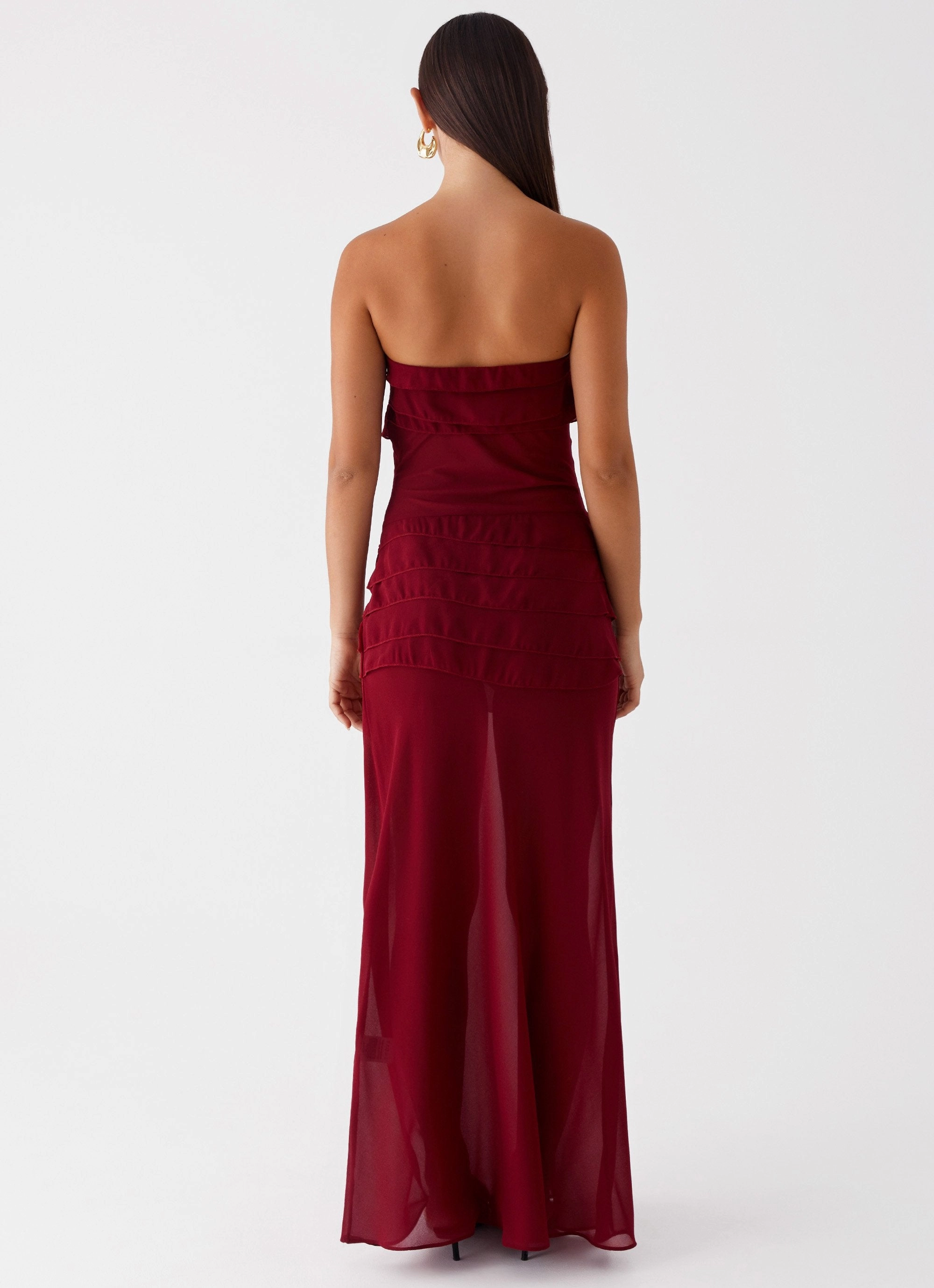 Sophisticated Line Into The Night Maxi Dress - Cherry Red